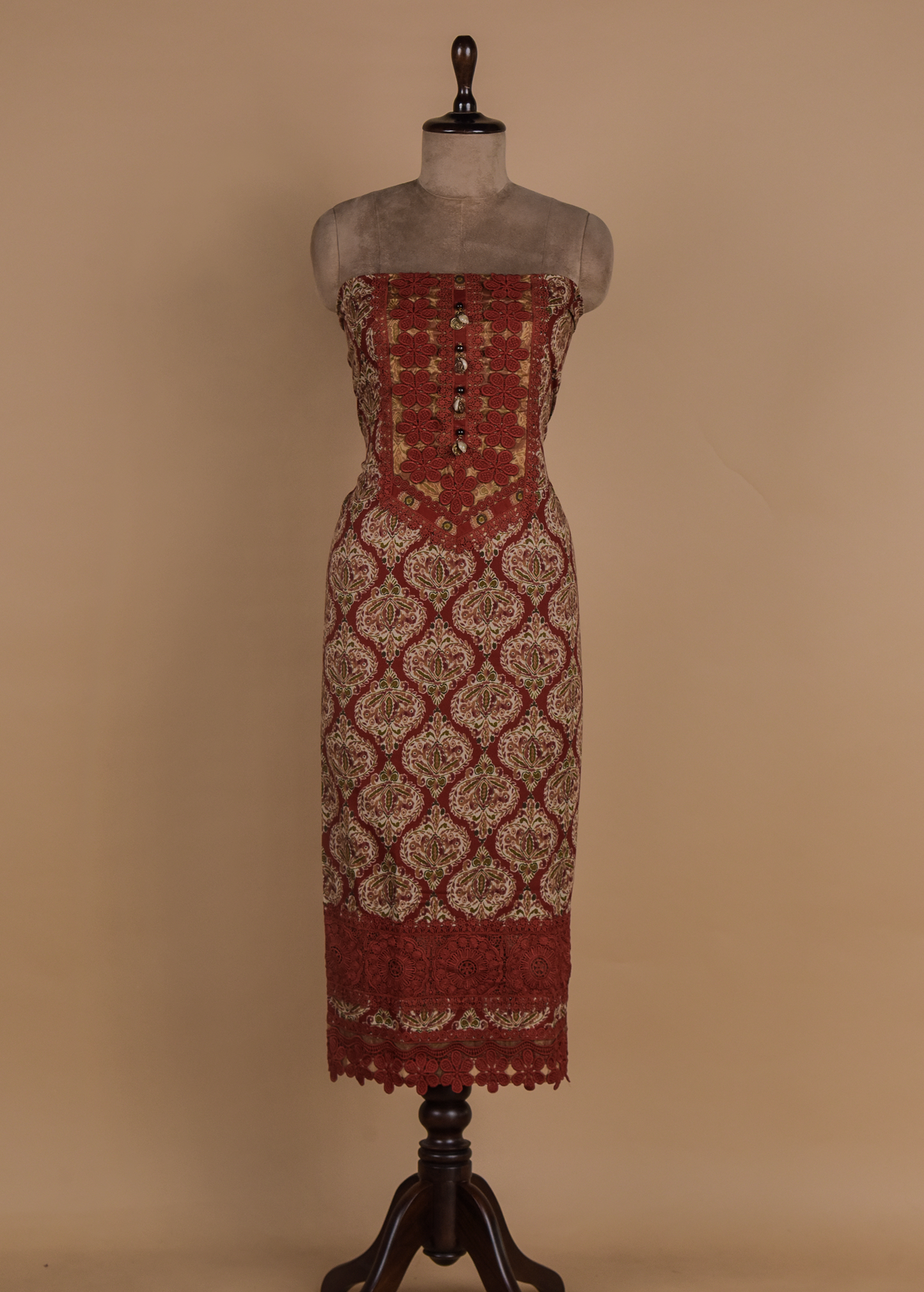 Red Chanderi Dress Material