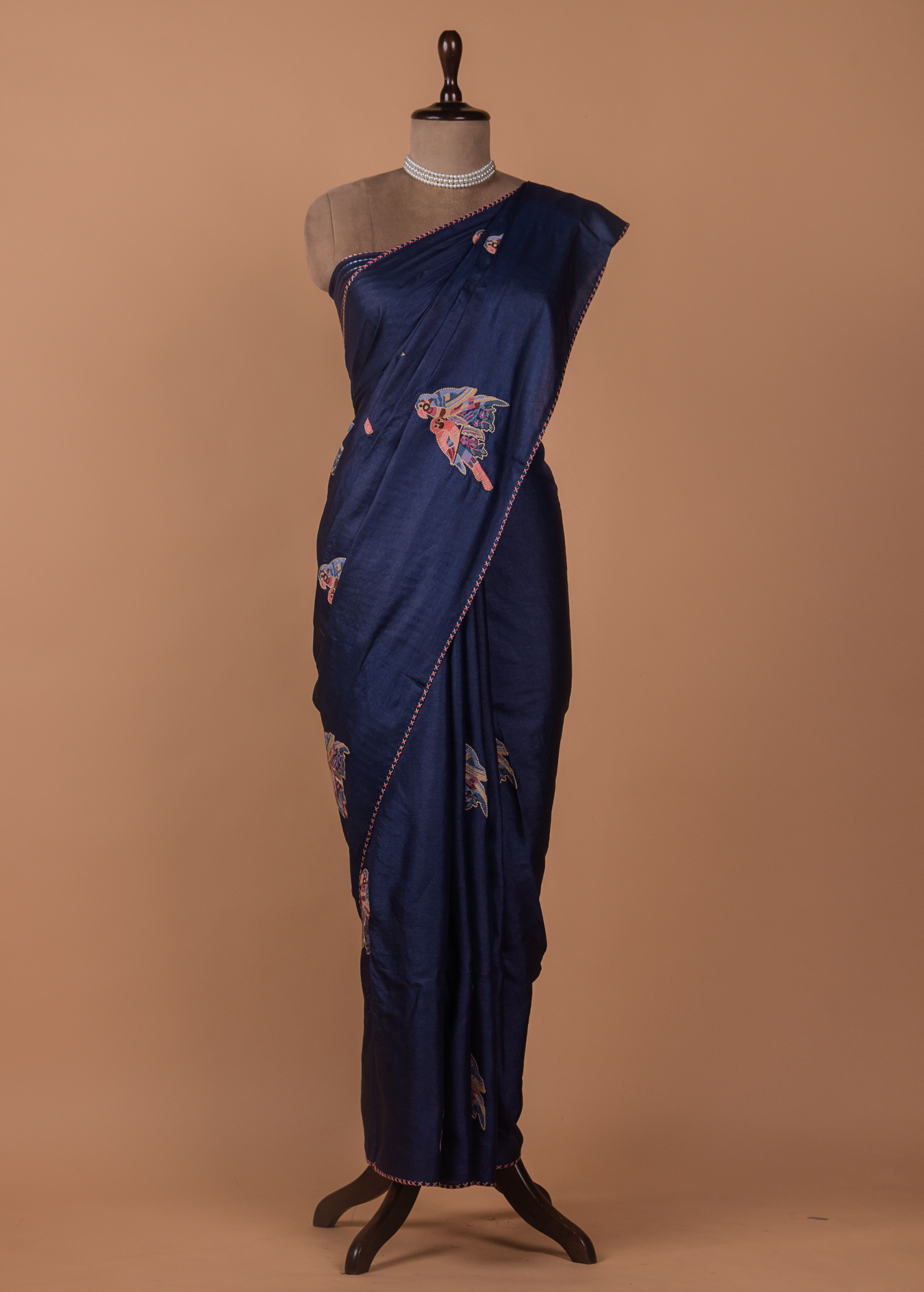 Blue Tussar Embroidered Saree
