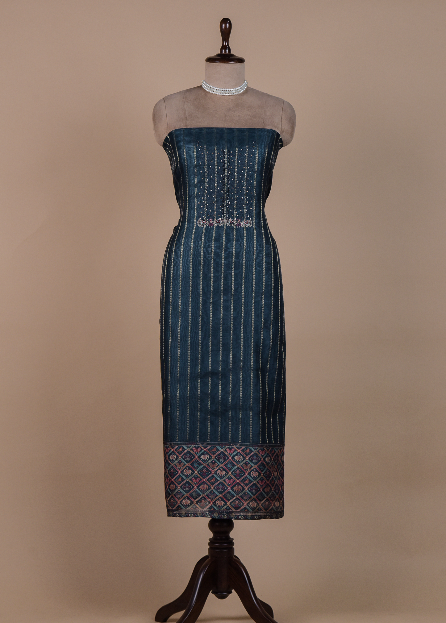 Blue Chanderi Cotton Dress Material