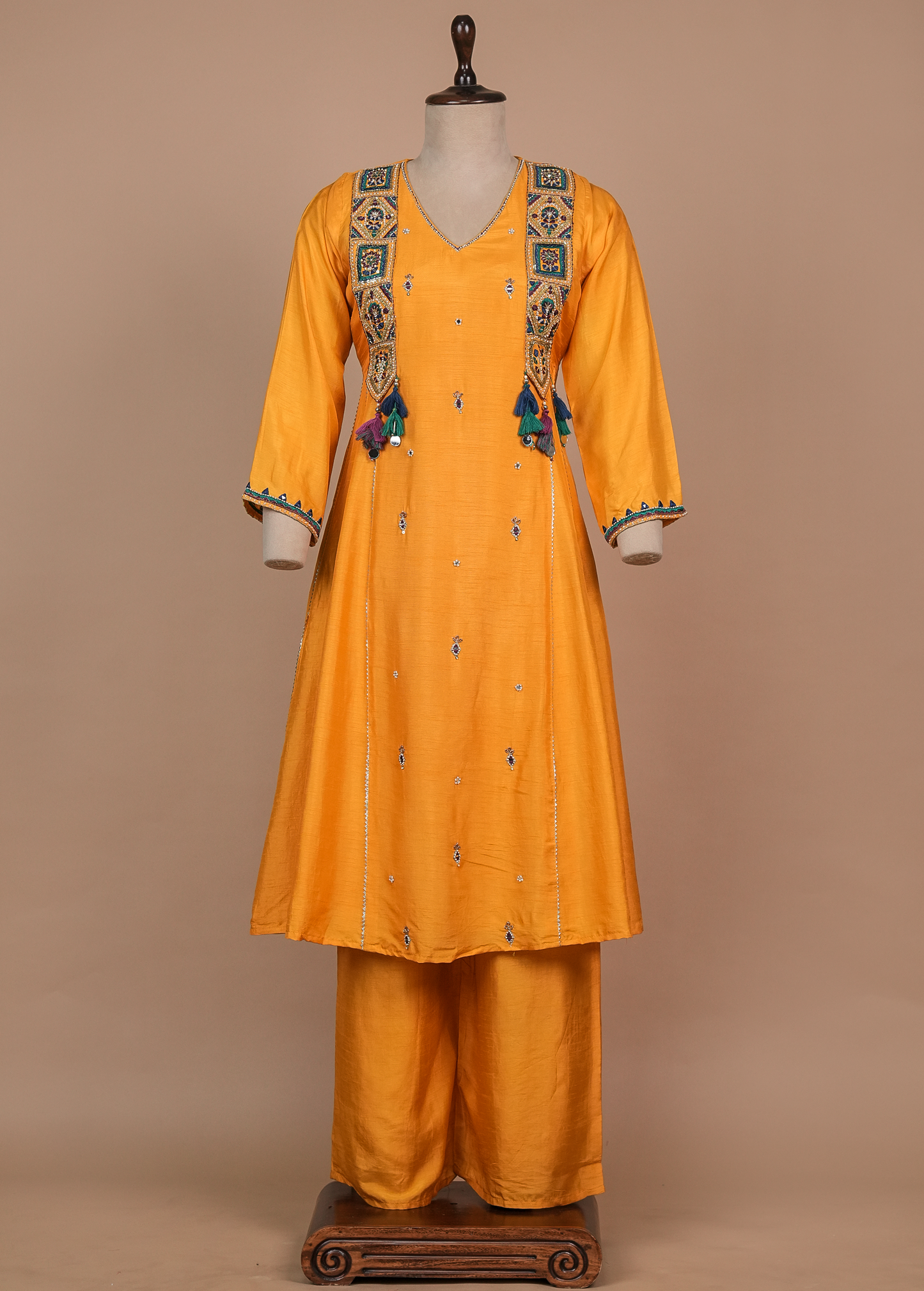Yellow Cotton Silk Straight Set