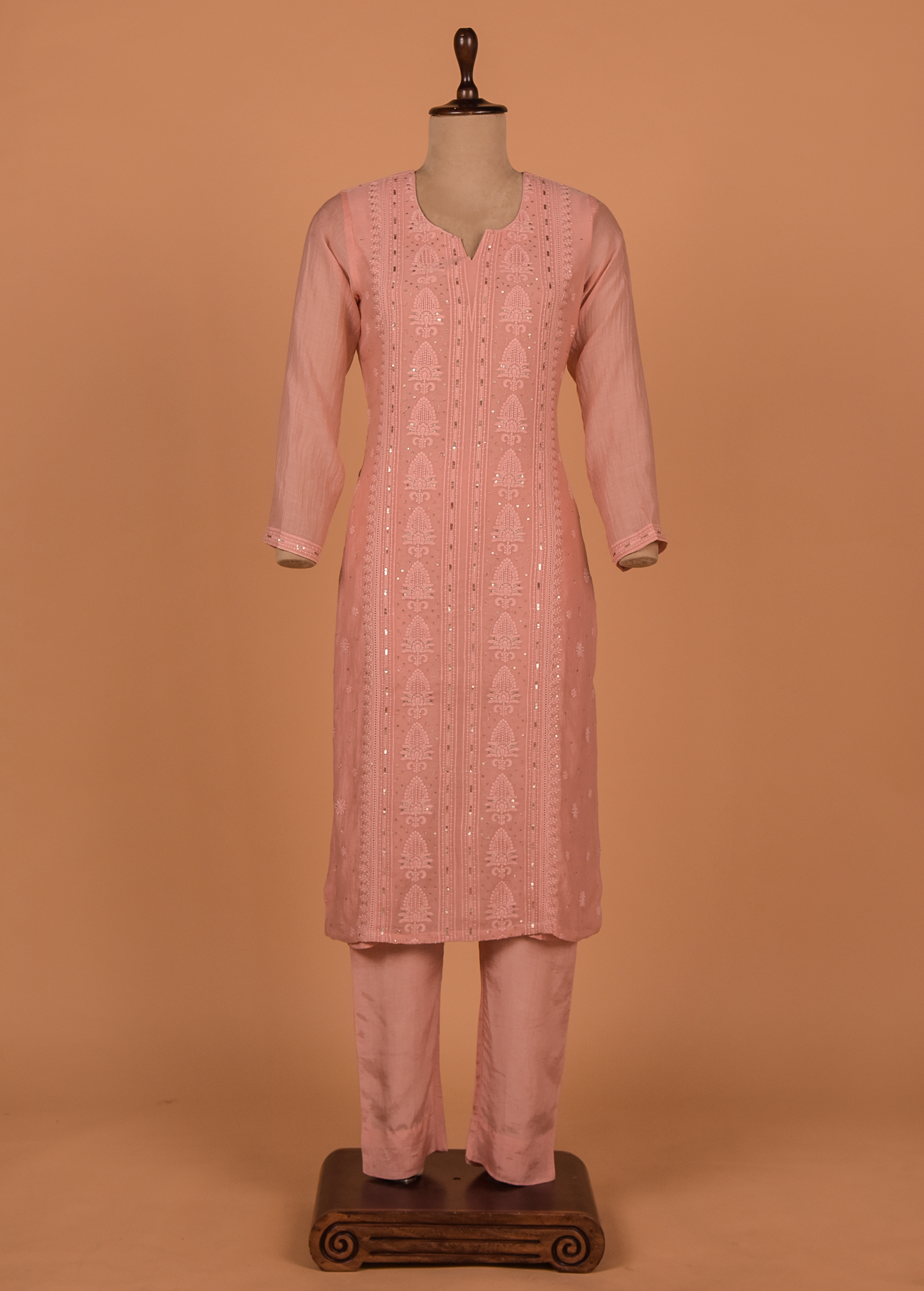 Peach Cotton Silk Straight Set