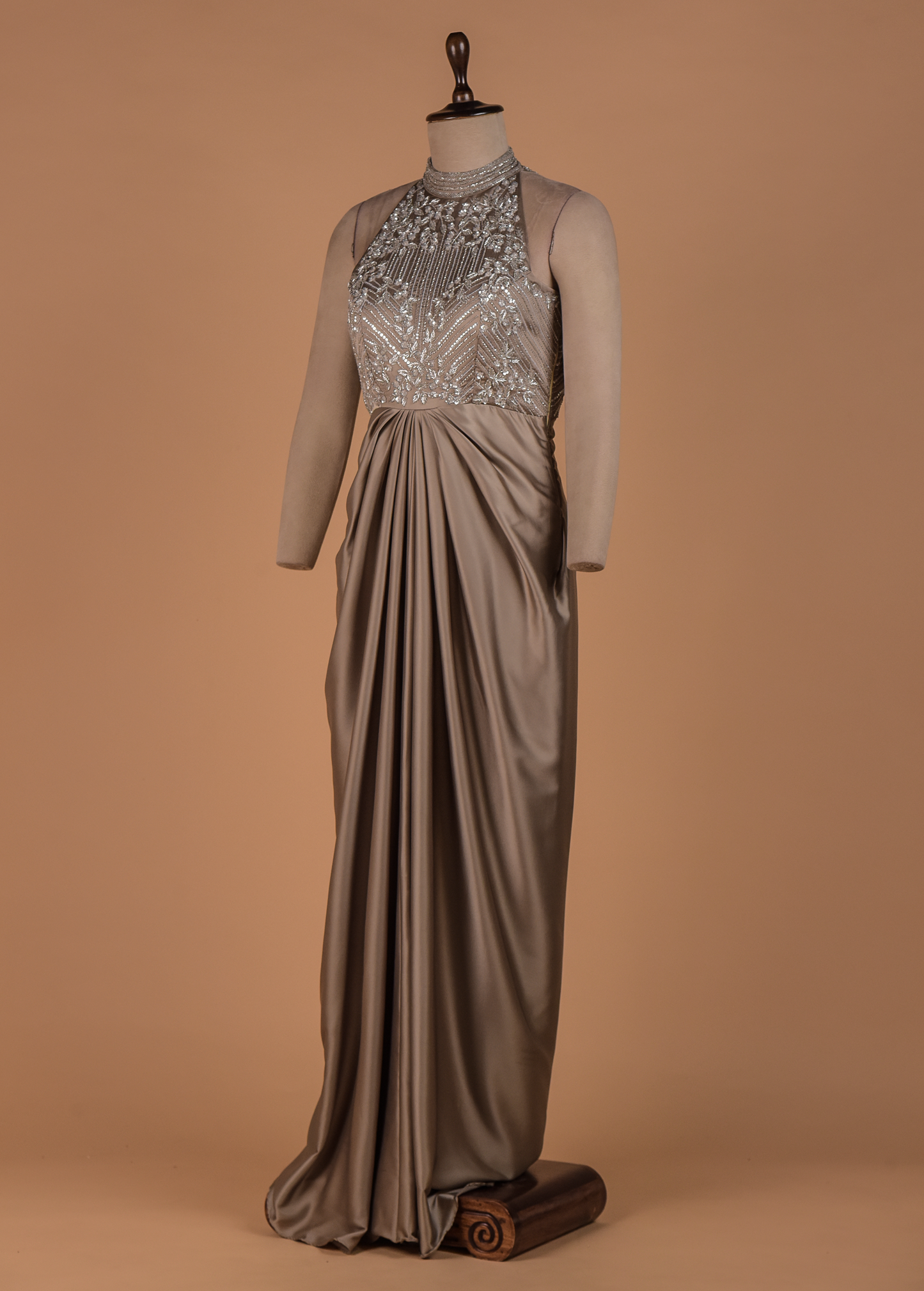 Beige Satin Readymade Dress