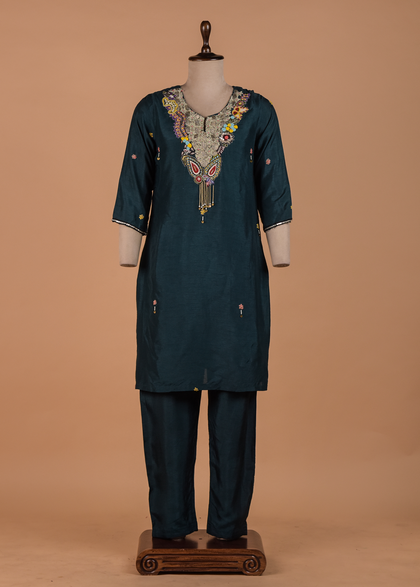 Blue Crepe Straight Suit Set