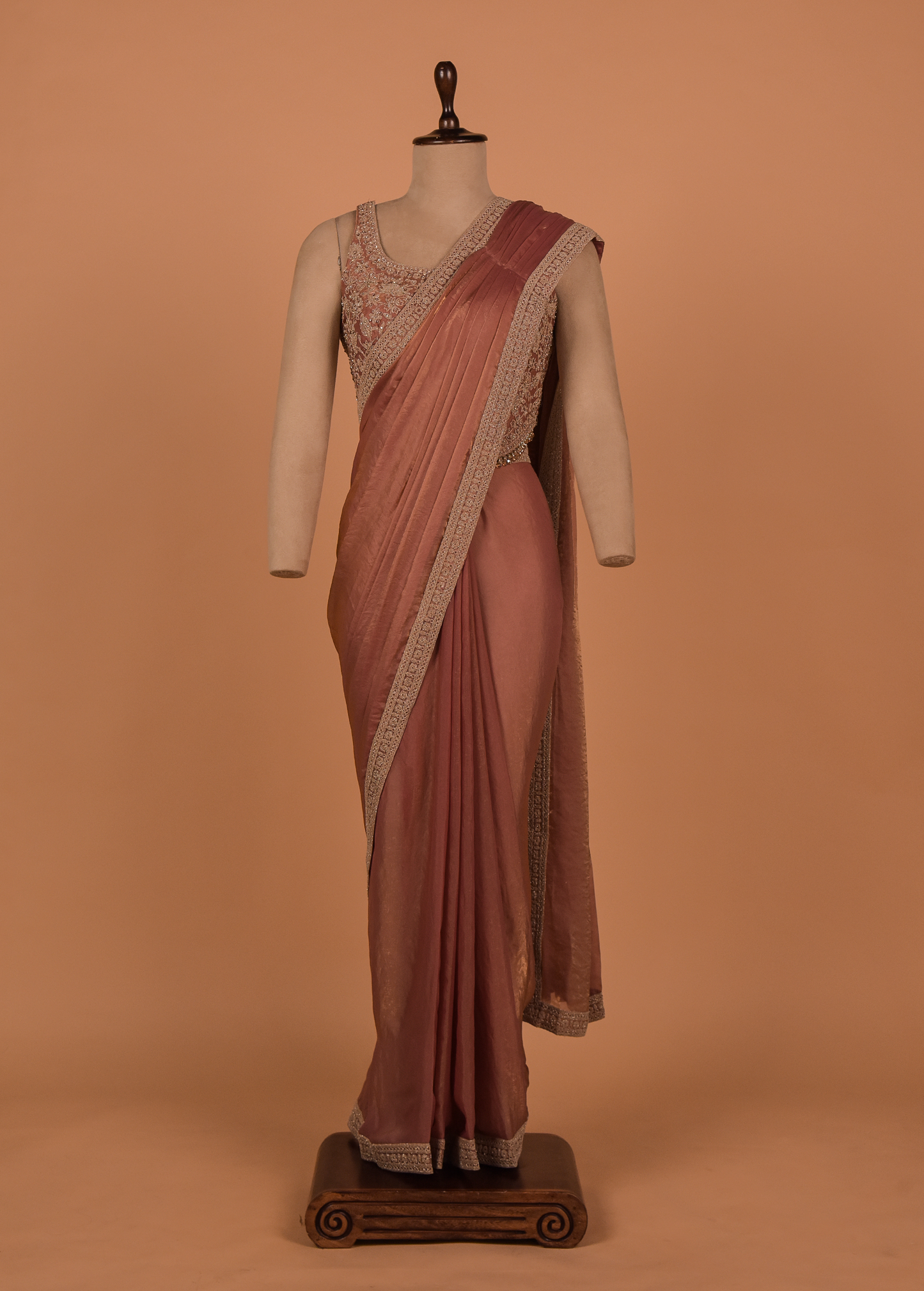 Peach Shamo Satin Readymade Saree