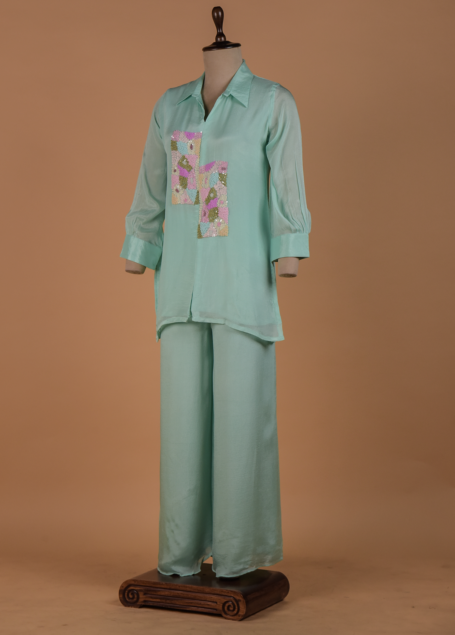 Blue Crepe Coord Set