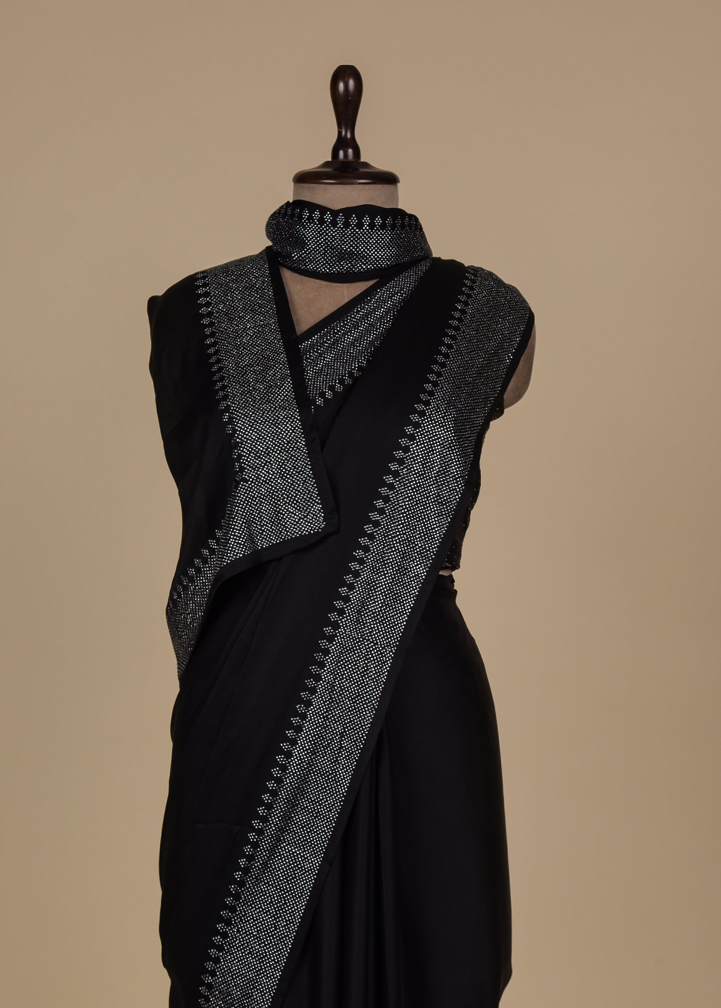 Black Satin Crepe Embroidered Saree