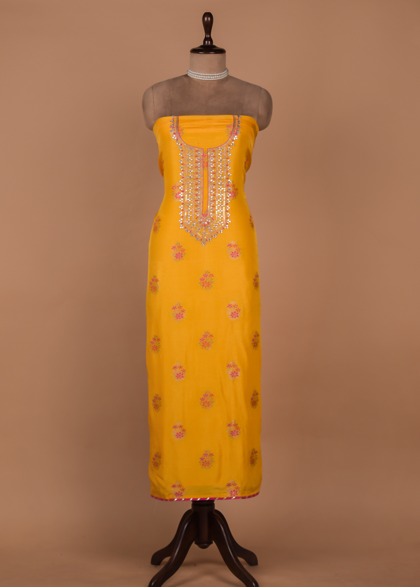 Yellow Cotton Silk Dress Material