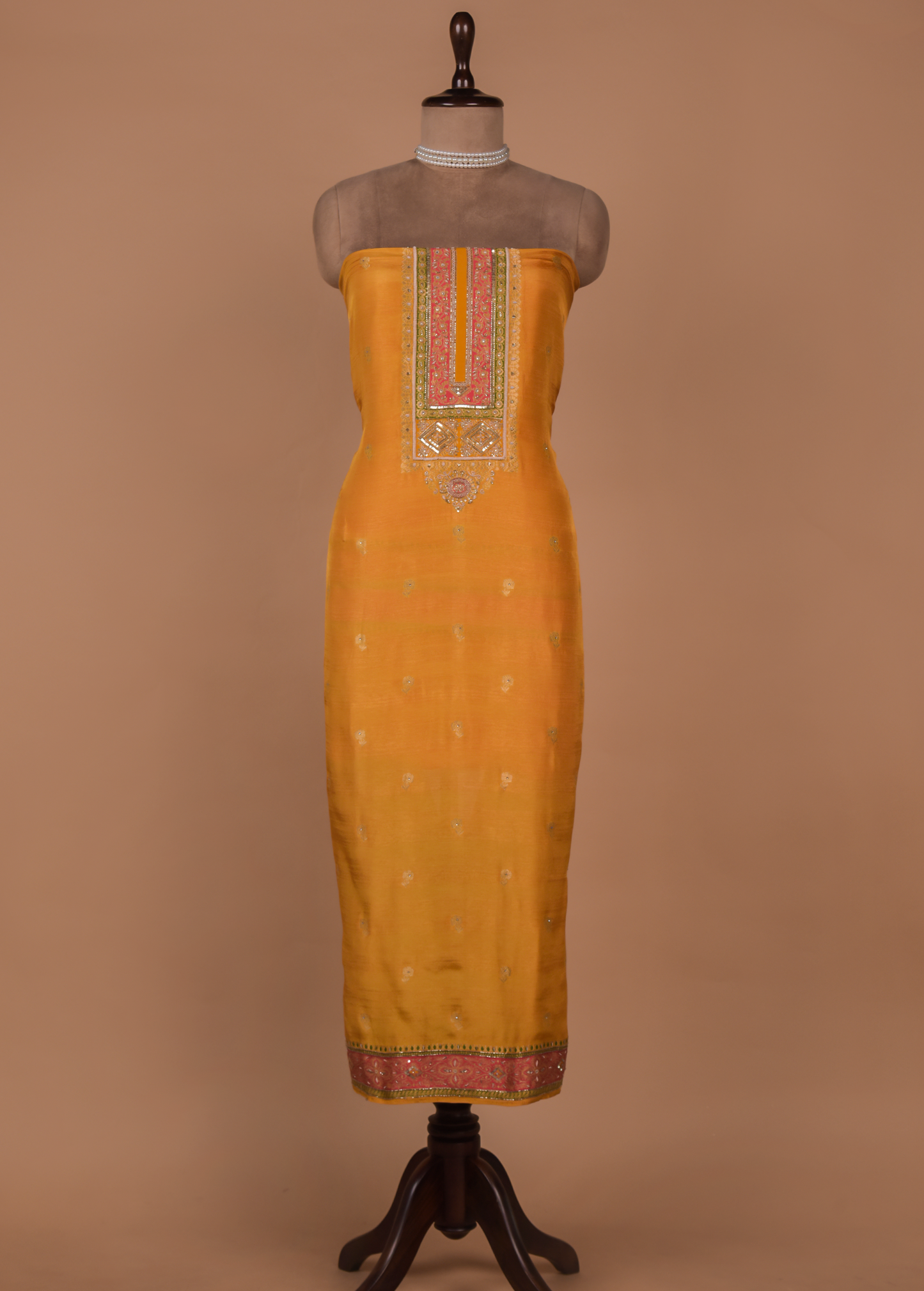 Yellow Cotton Silk Dress Material