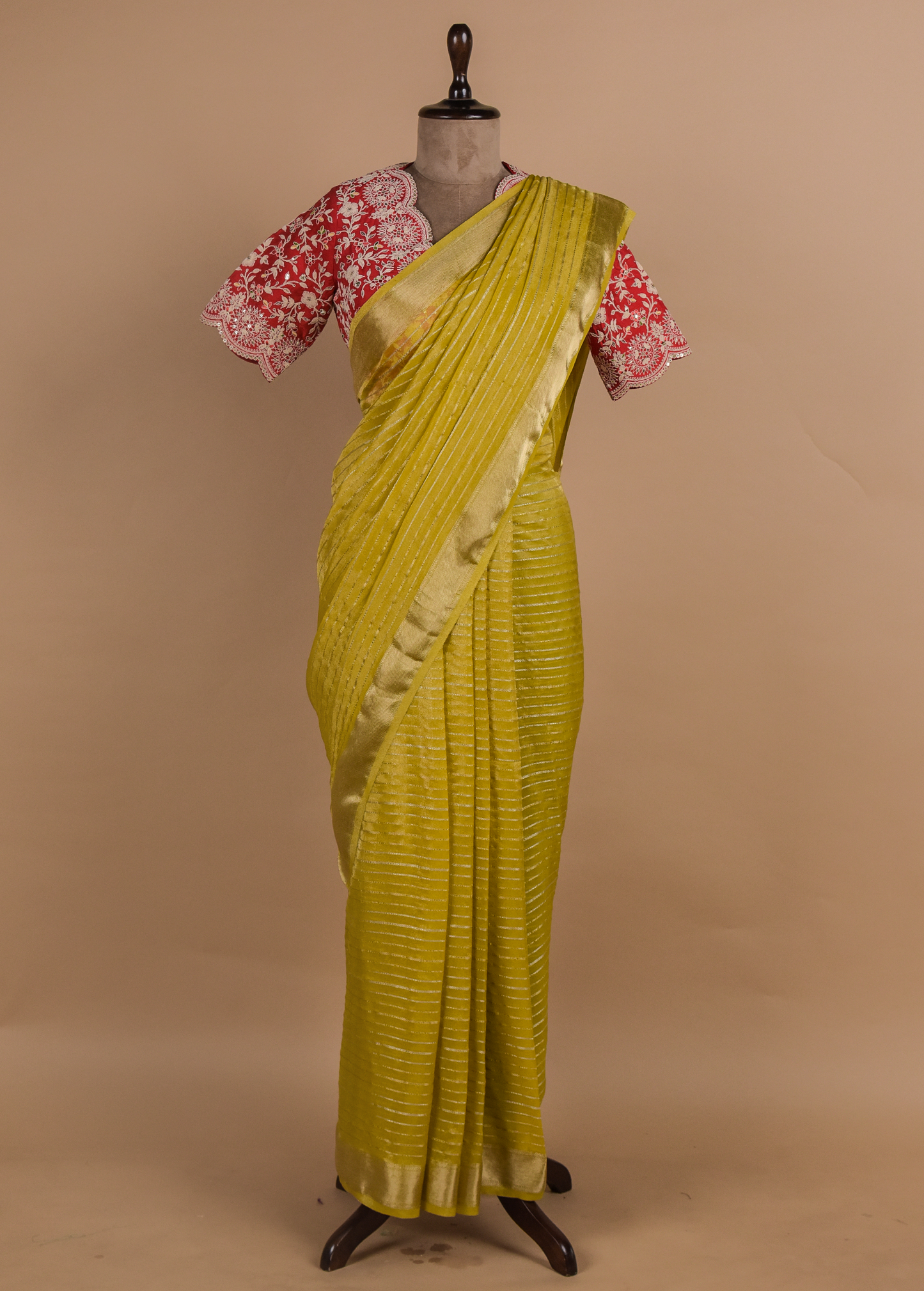 Yellow Tissue Georgette Embroidered Saree