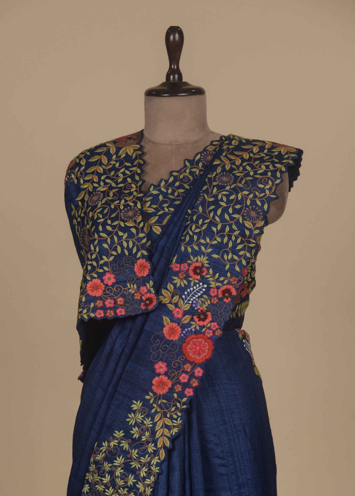 Blue Tussar Designer/embroidery Saree