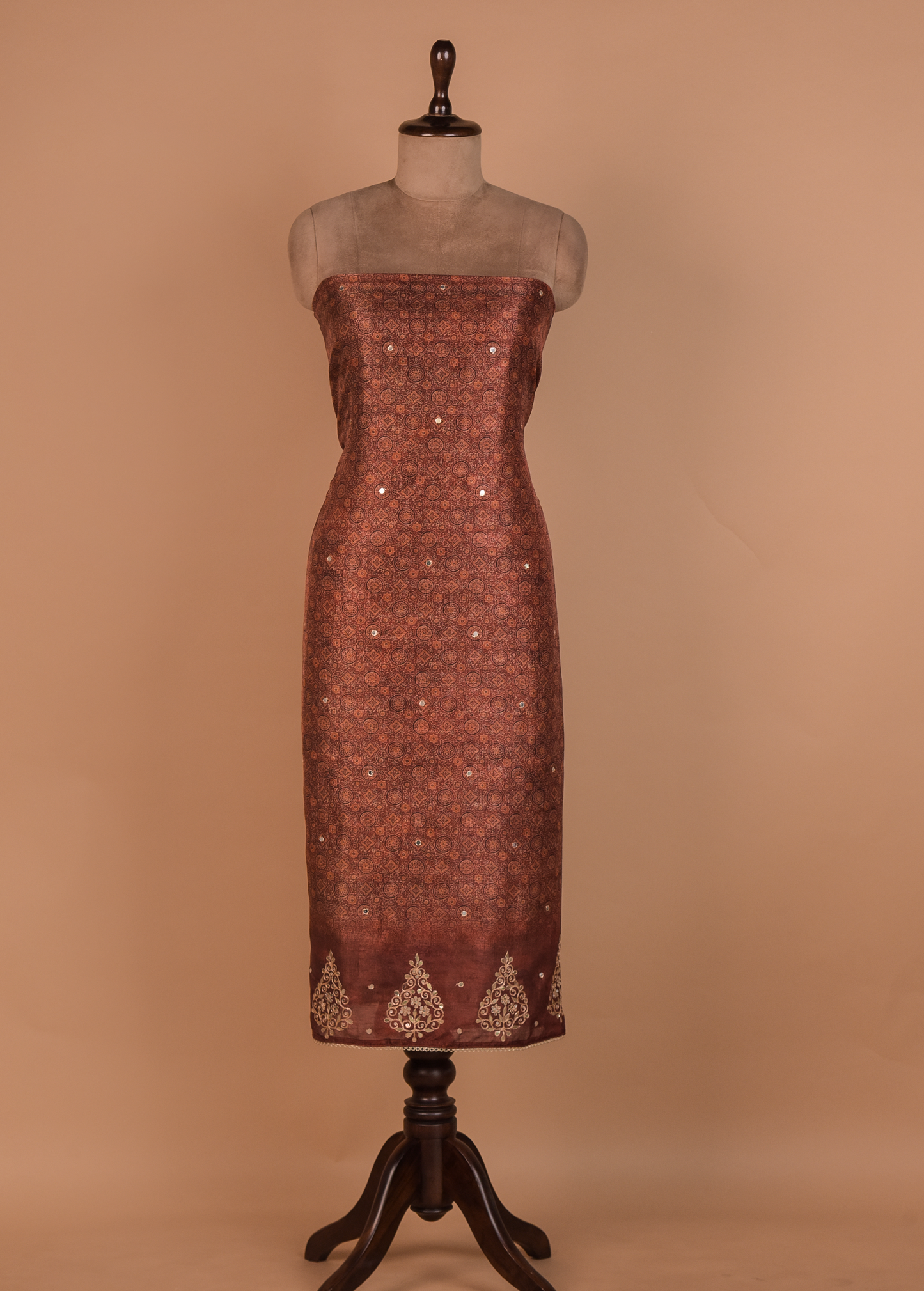 Brown Tussar Dress Material