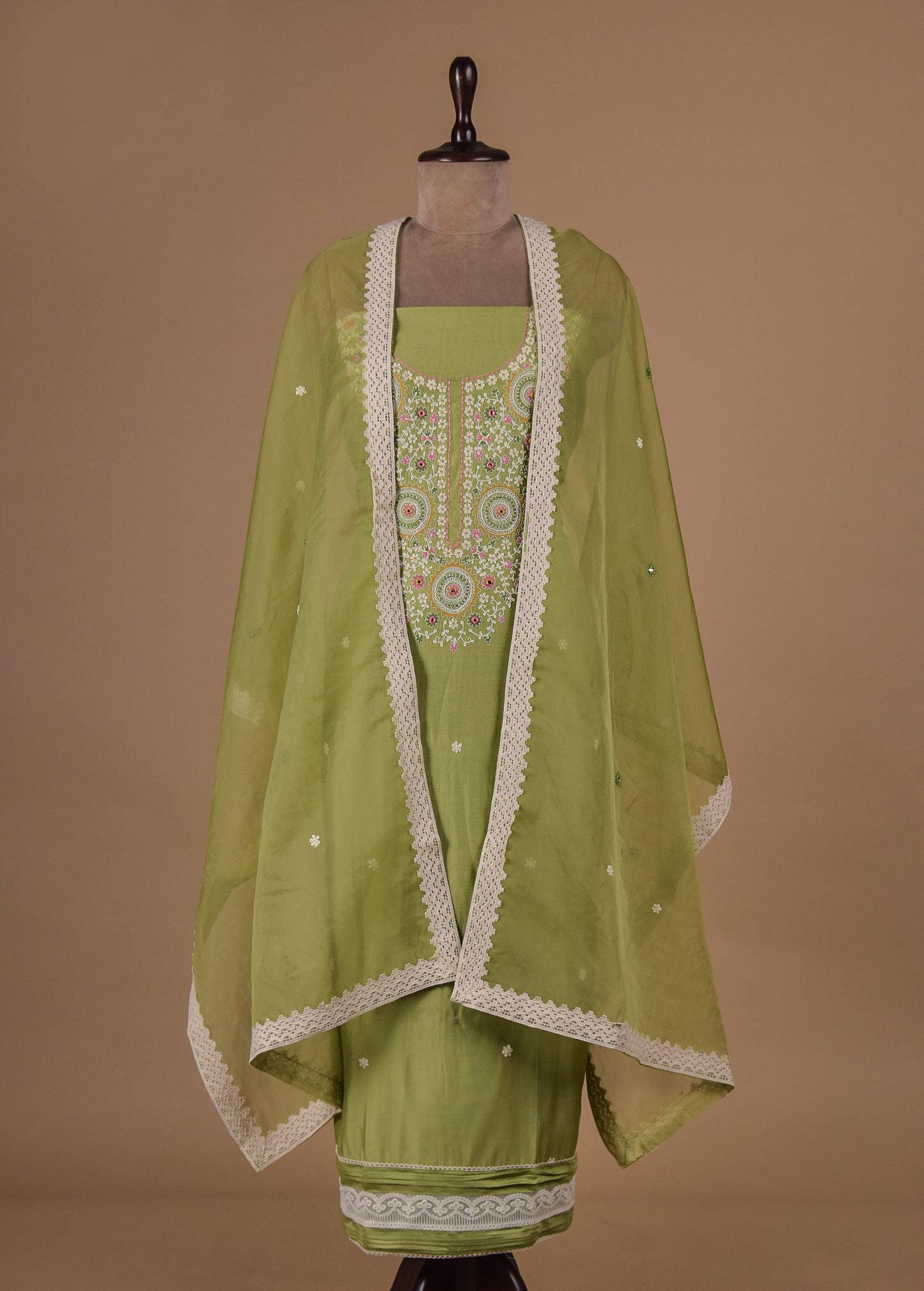 Green Cotton Dress Material