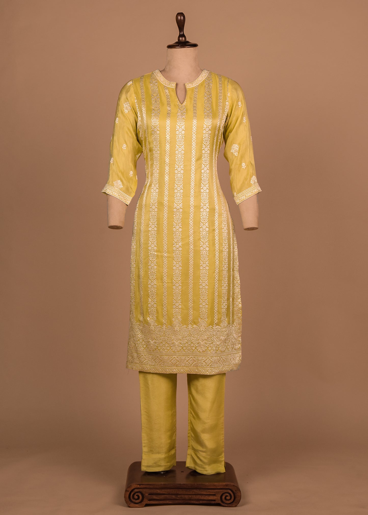 Yellow Cotton Silk Straight Set