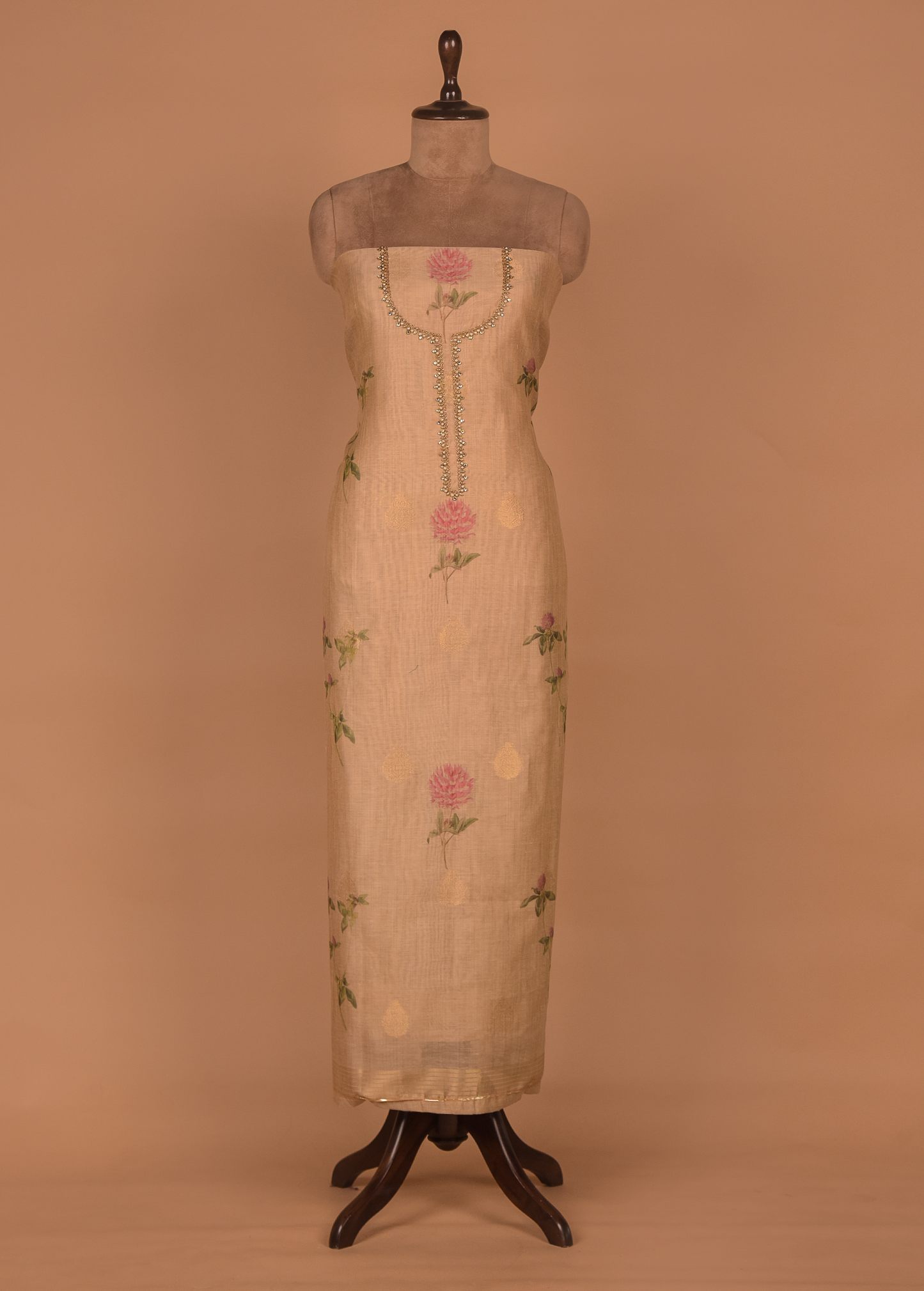Beige Cotton Silk Dress Material