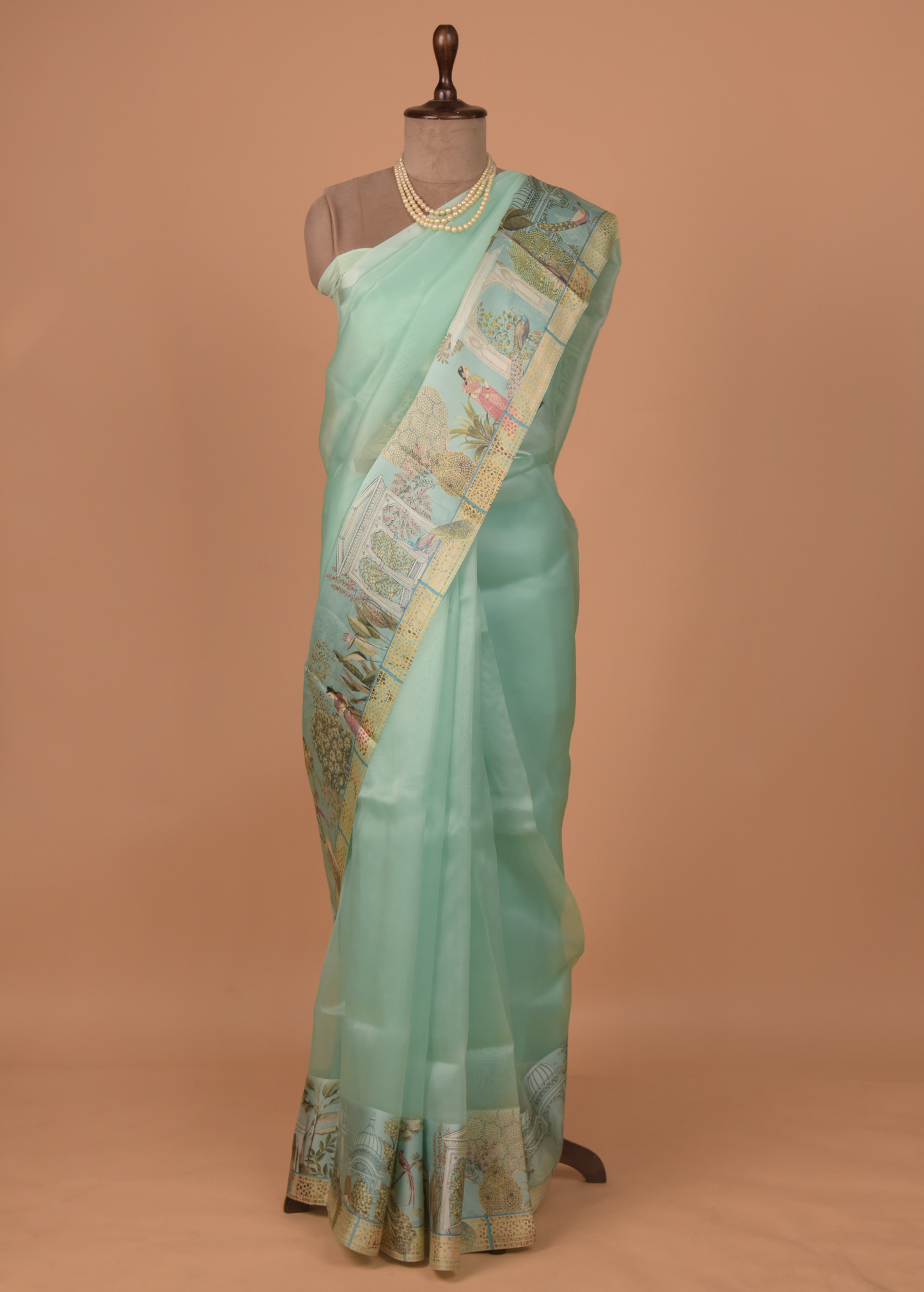 Blue Organza Printed Saree