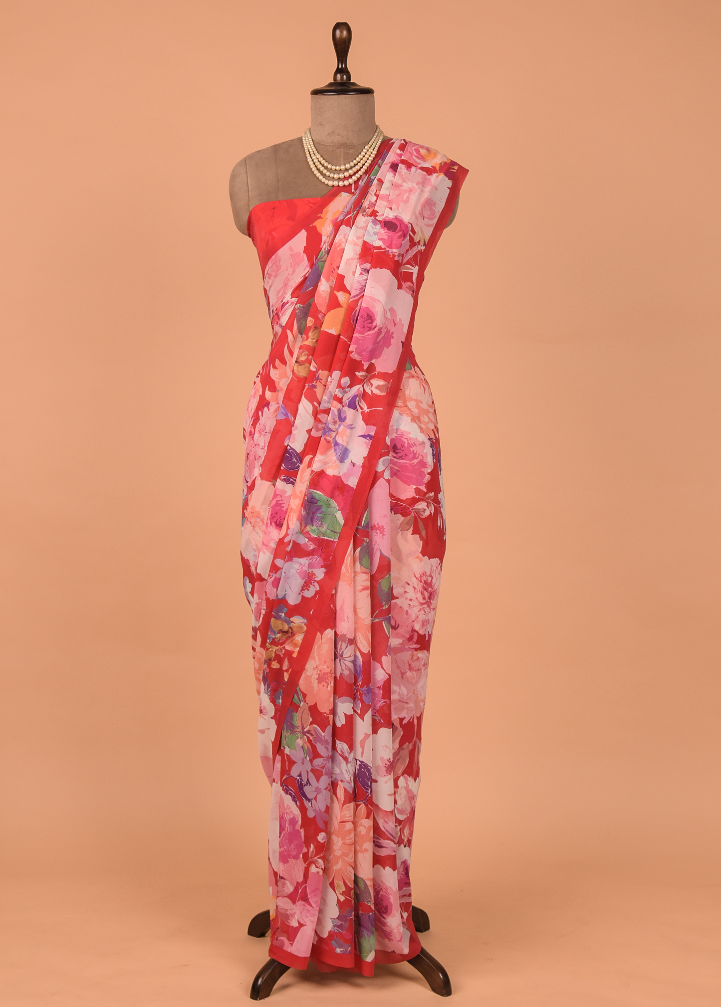 Red Georgette Printed Saree