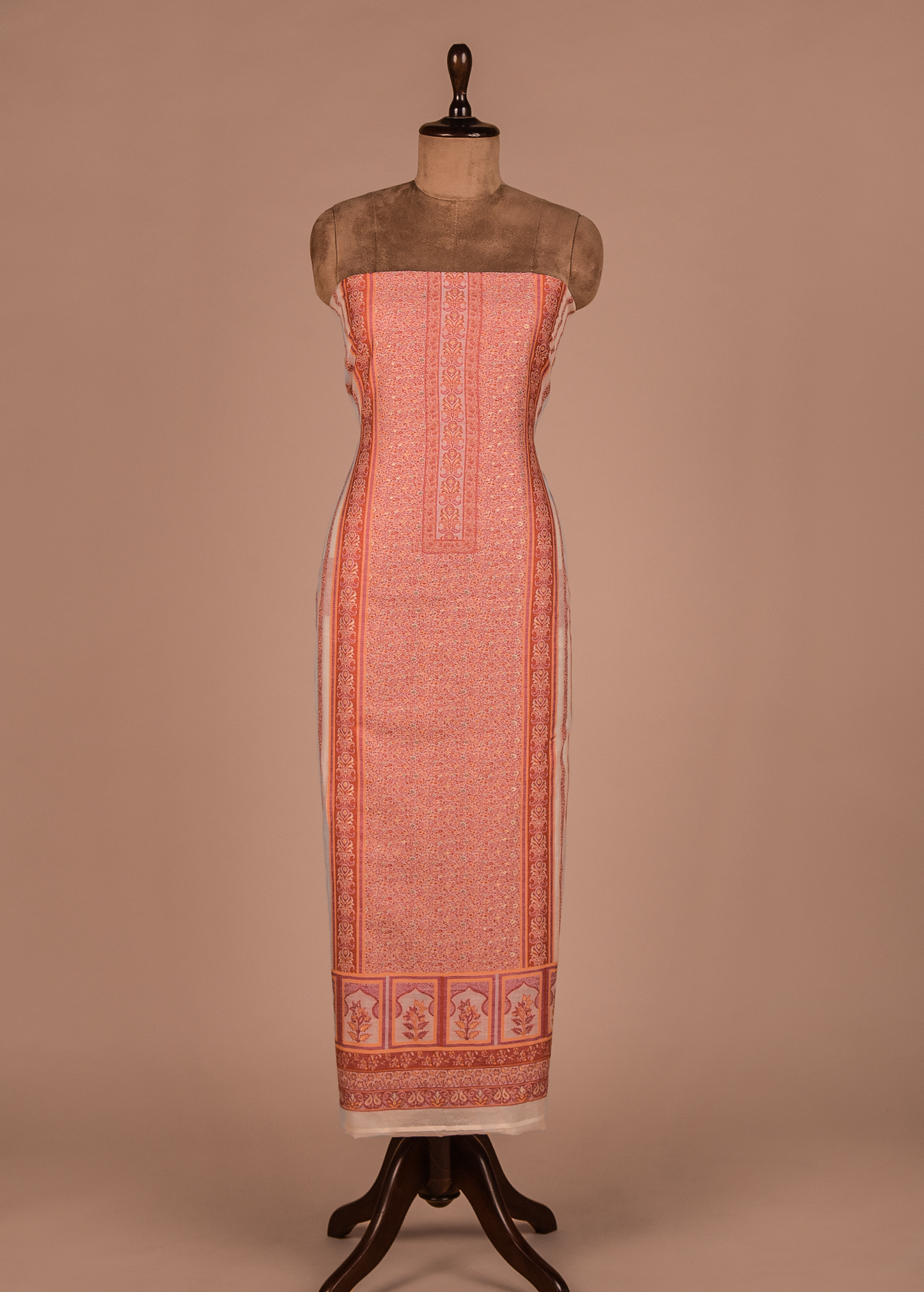 Peach Mulmul Cotton Dress Material