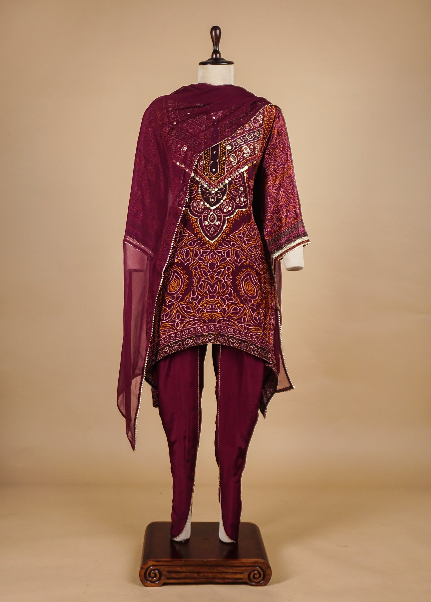 Wine Crepe Silk Straight Set