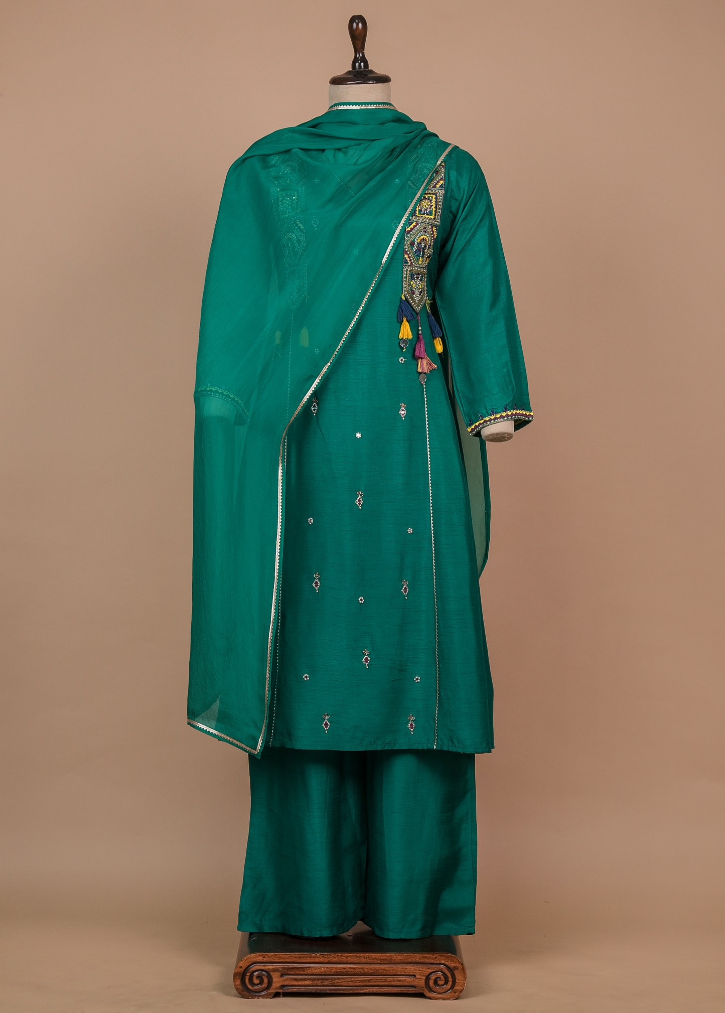 Green Cotton Silk Straight Set