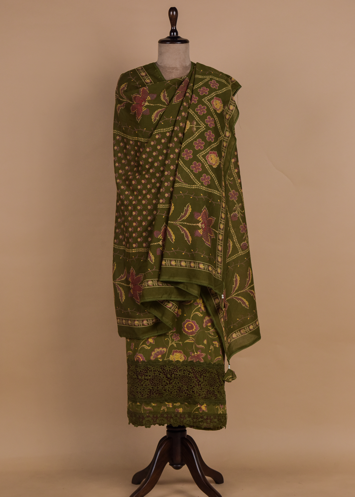 Green Chanderi Dress Material