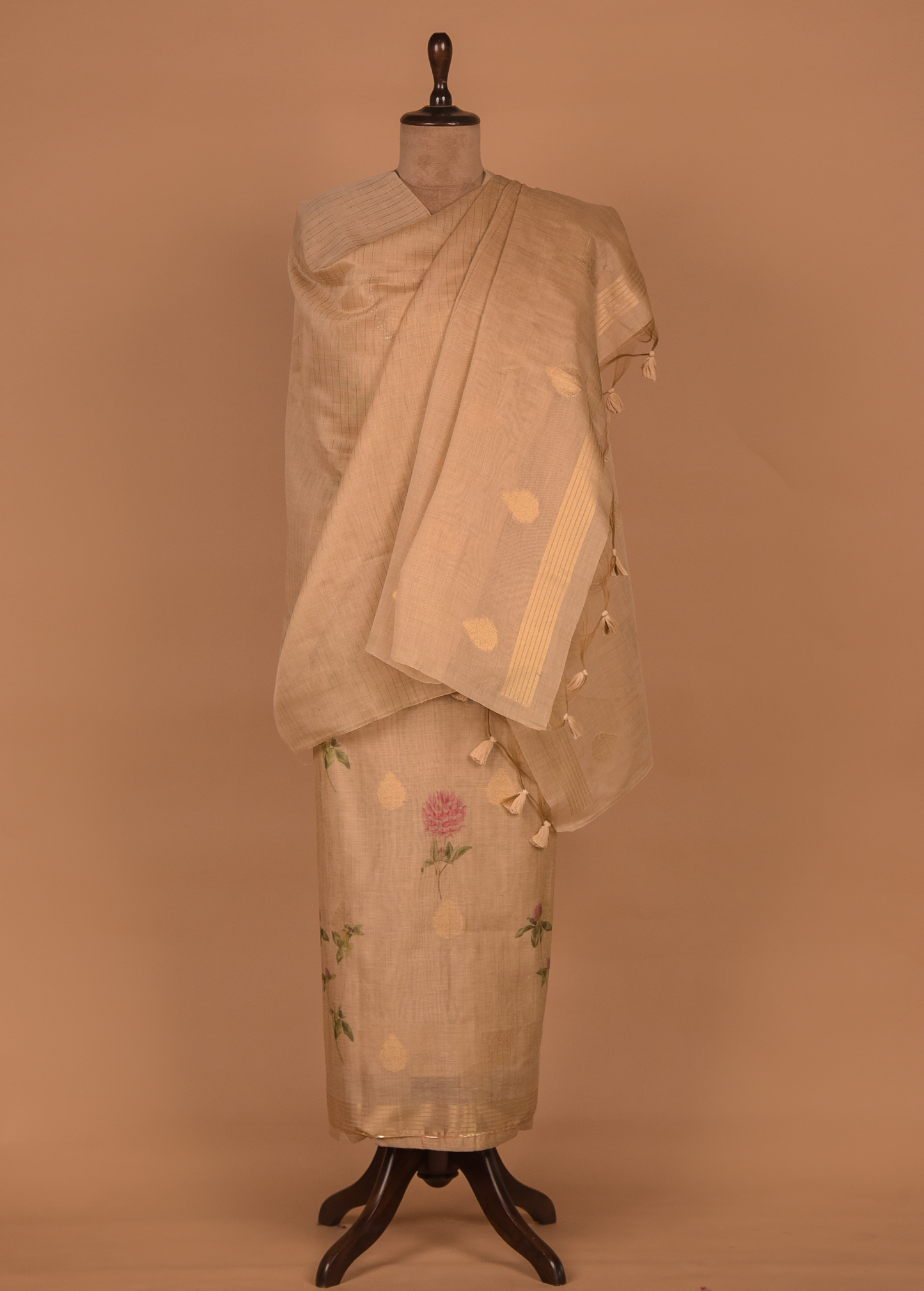 Beige Cotton Silk Dress Material