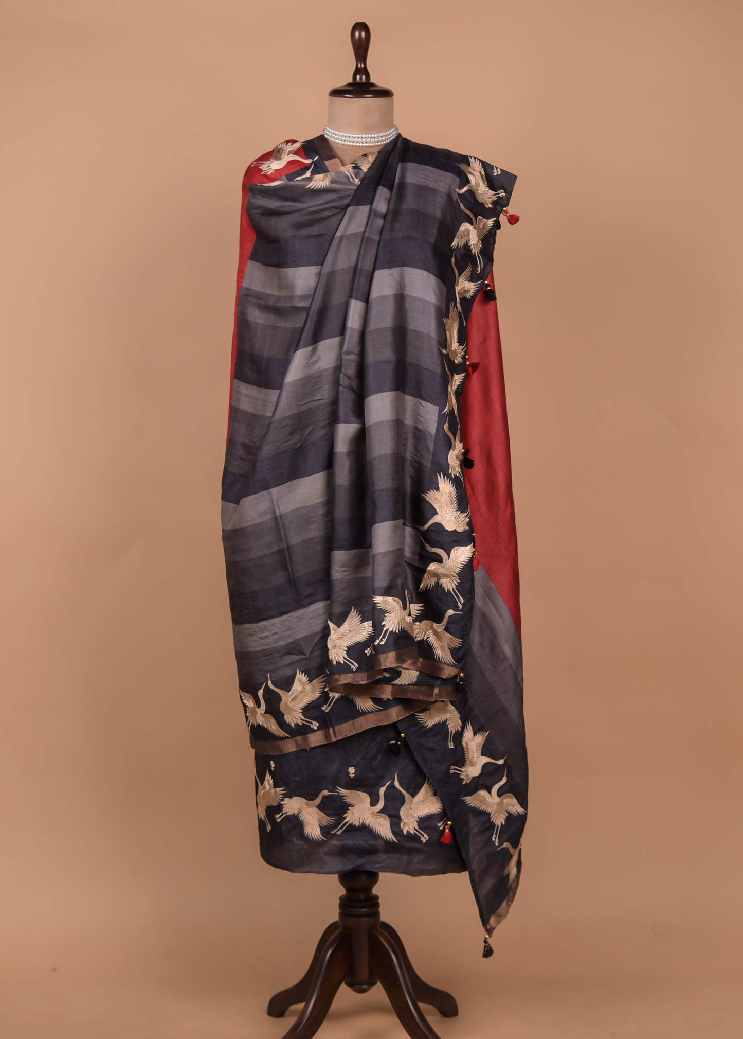 Grey Tussar Silk Dress Material