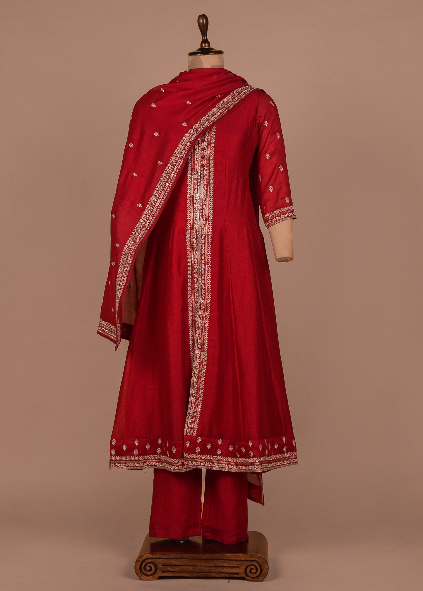 Red Cotton Silk A Line Set