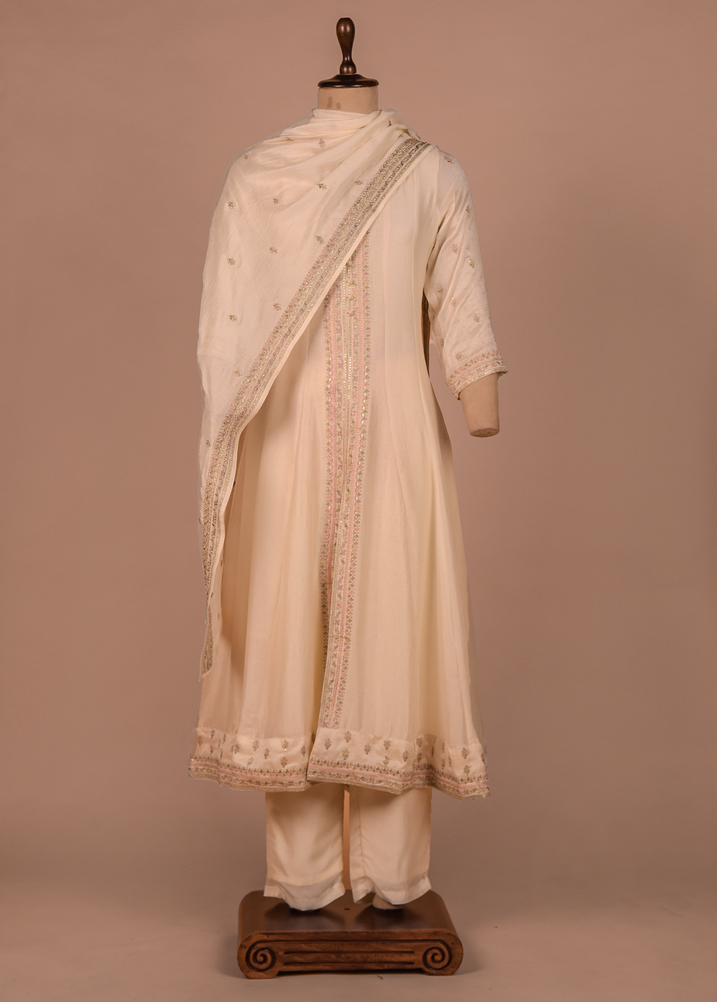 White Cotton Silk A Line Set