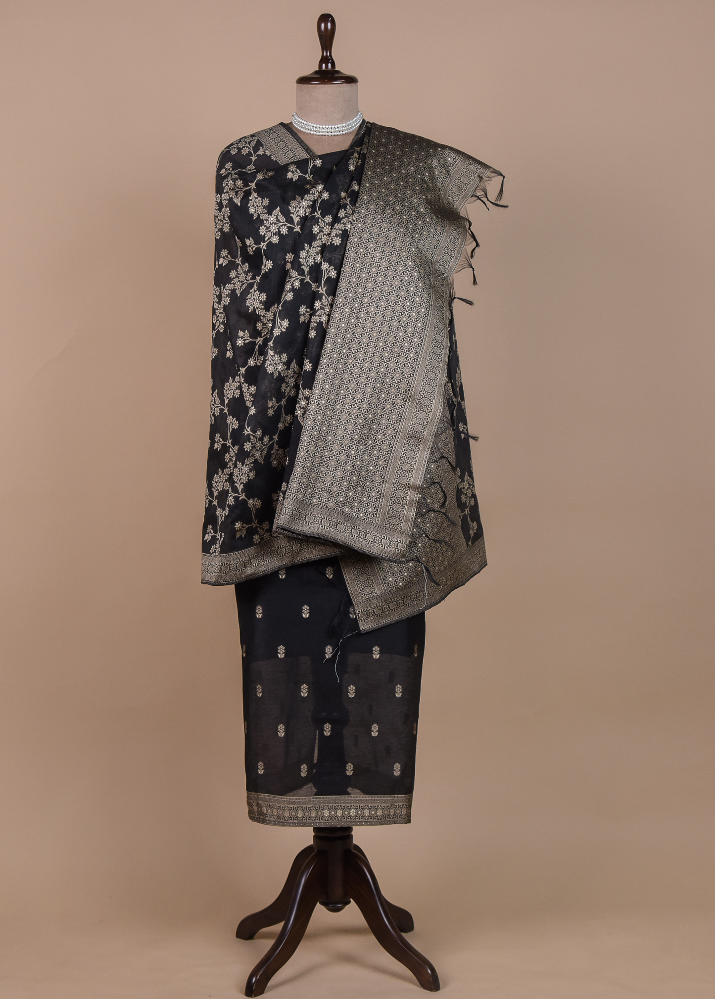 Black Cotton Tussar Dress Material