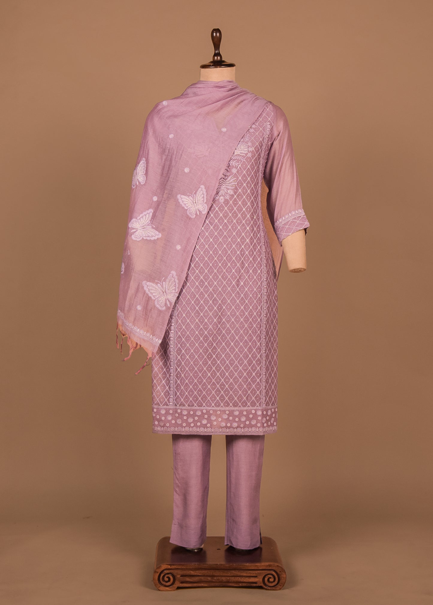 Purple Cotton Silk Straight Set