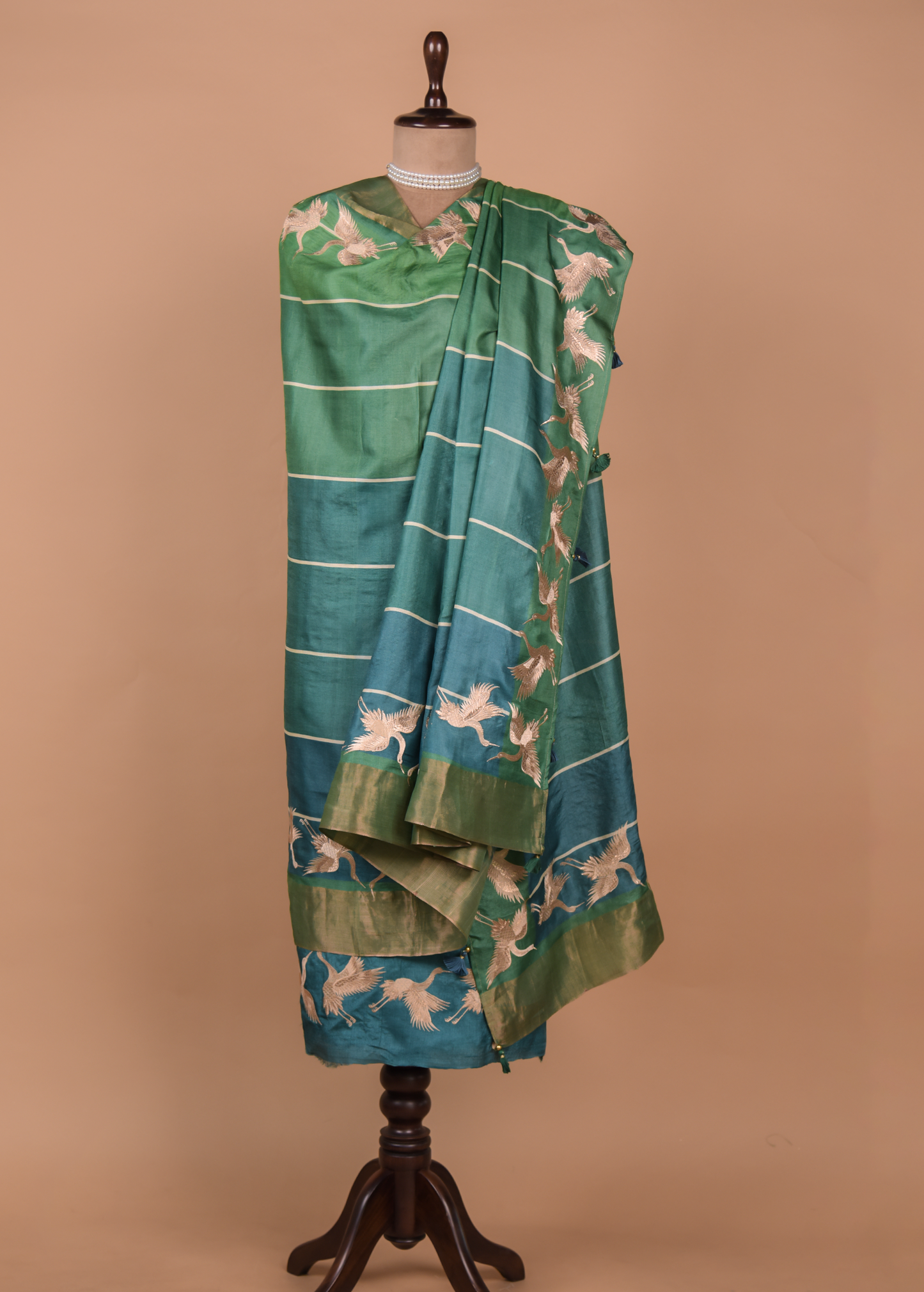 Blue Tussar Silk Dress Material