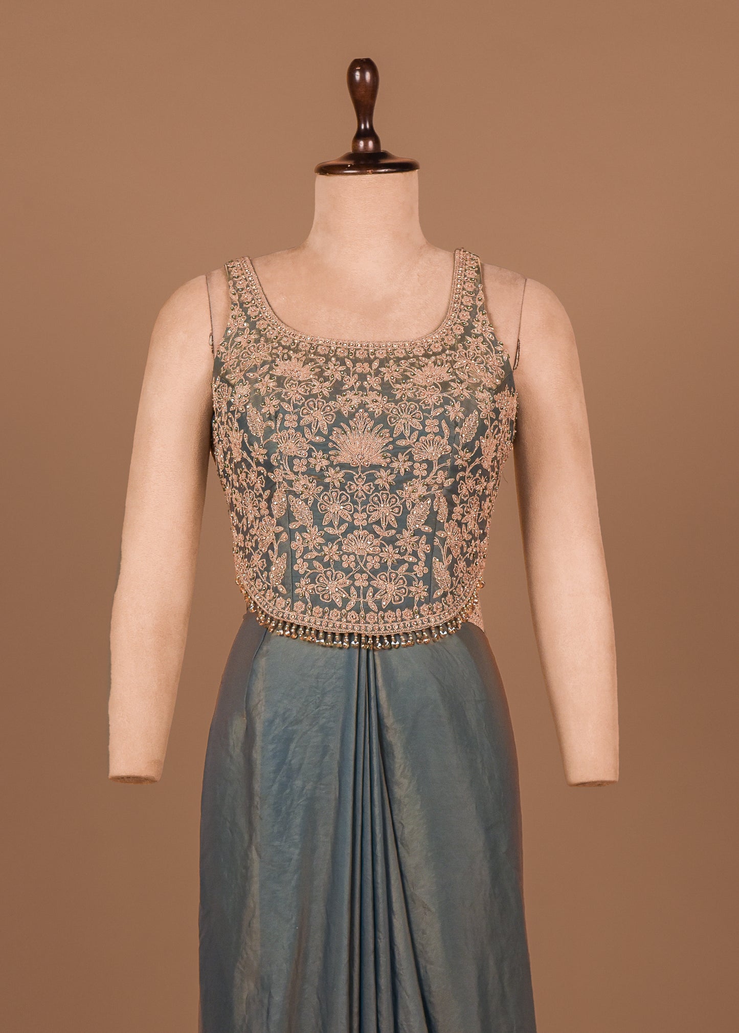 Blue Shamo Satin Readymade Saree