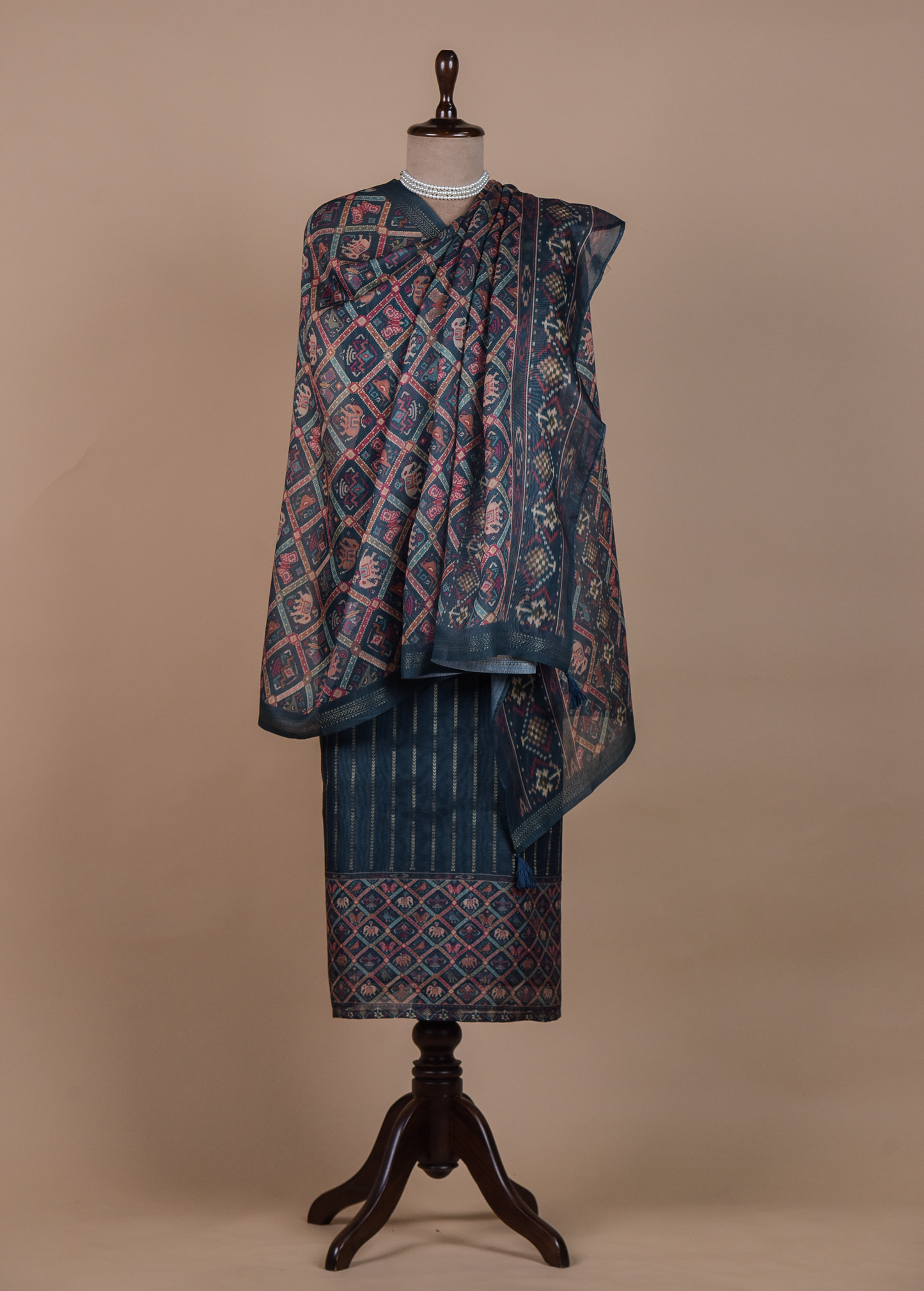 Blue Chanderi Cotton Dress Material