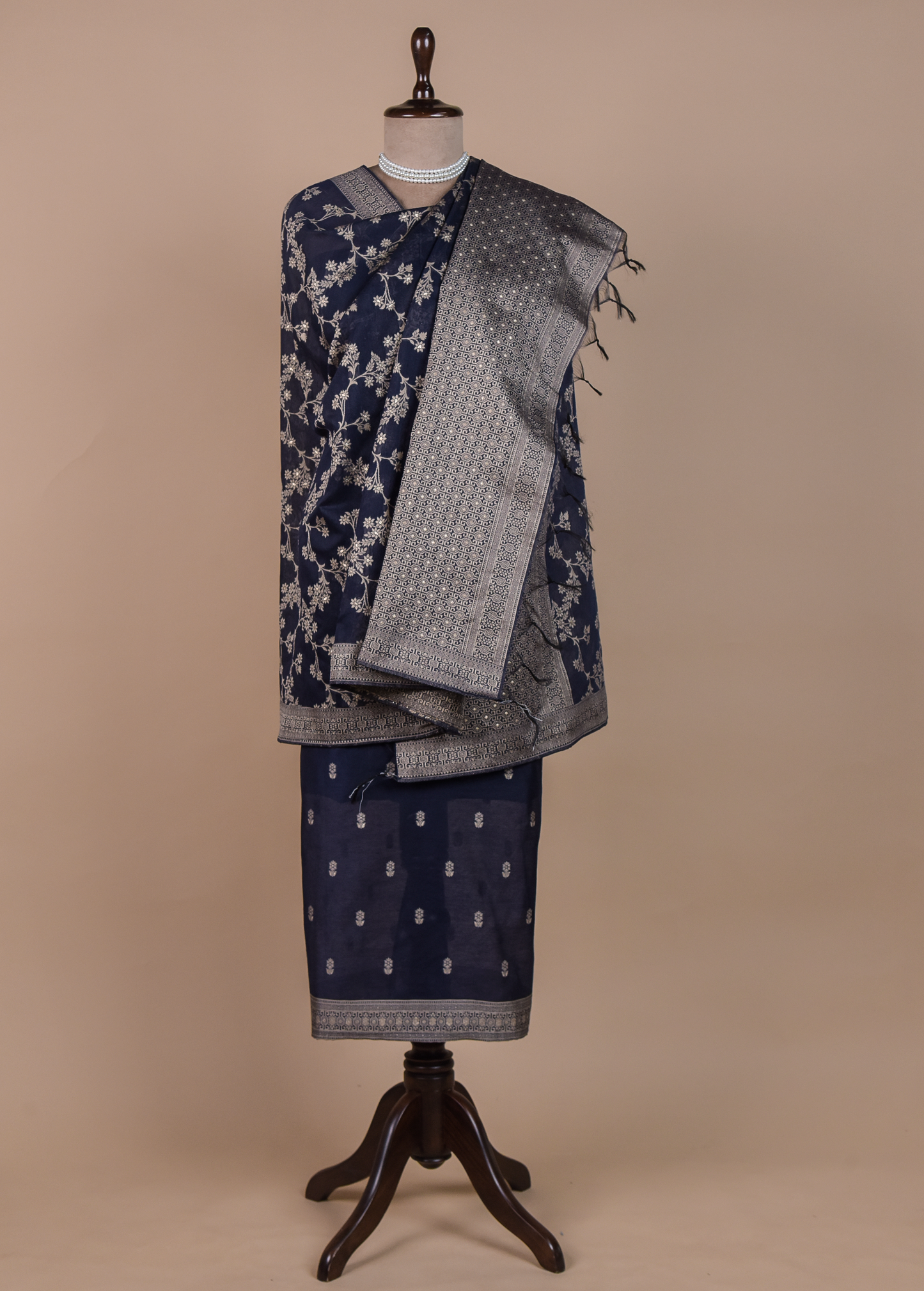 Blue Cotton Tussar Dress Material