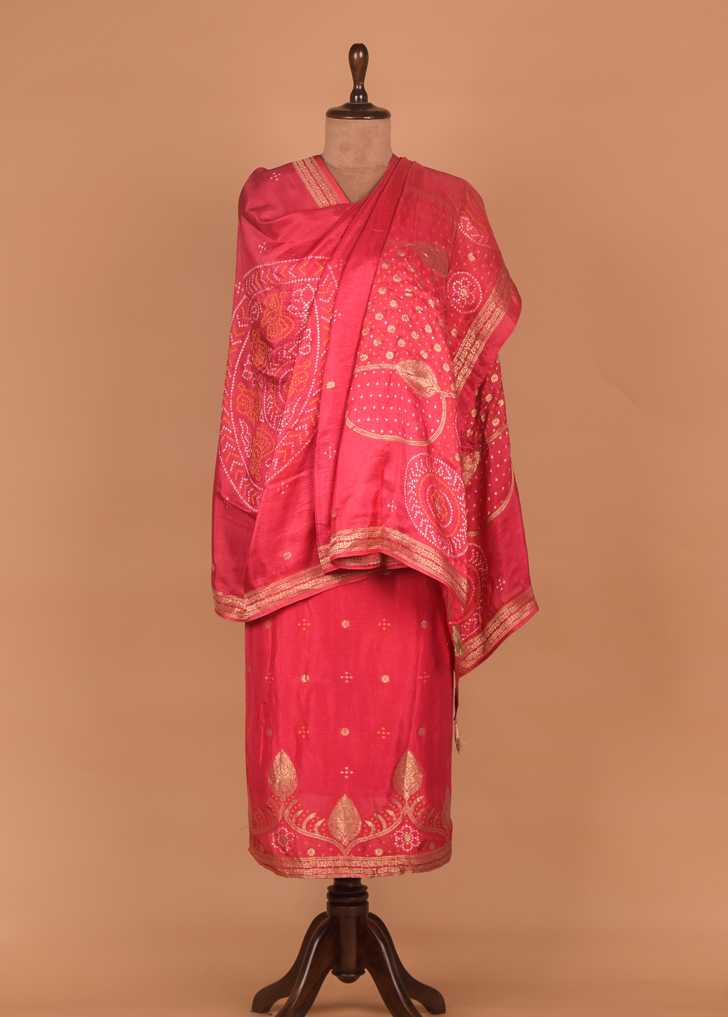 Pink Silk Crepe Organza Dress Material