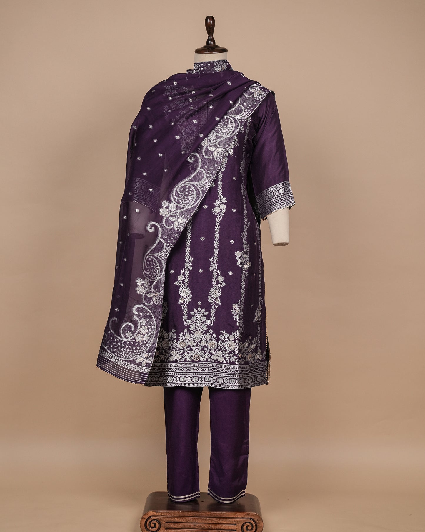 Purple Cotton Silk Straight Set