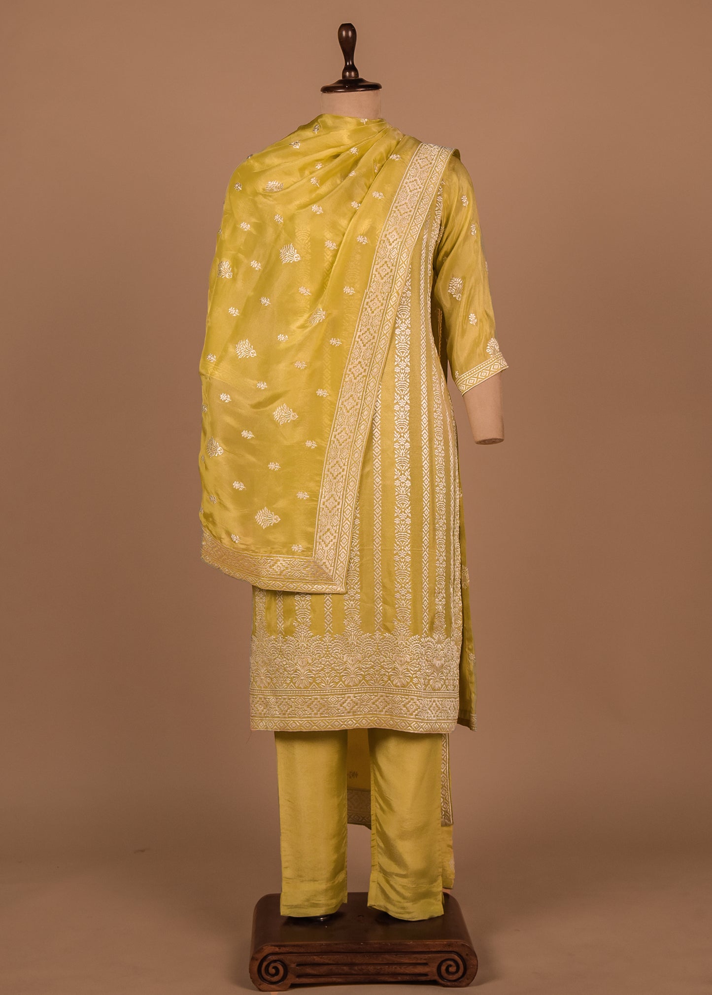 Yellow Cotton Silk Straight Set
