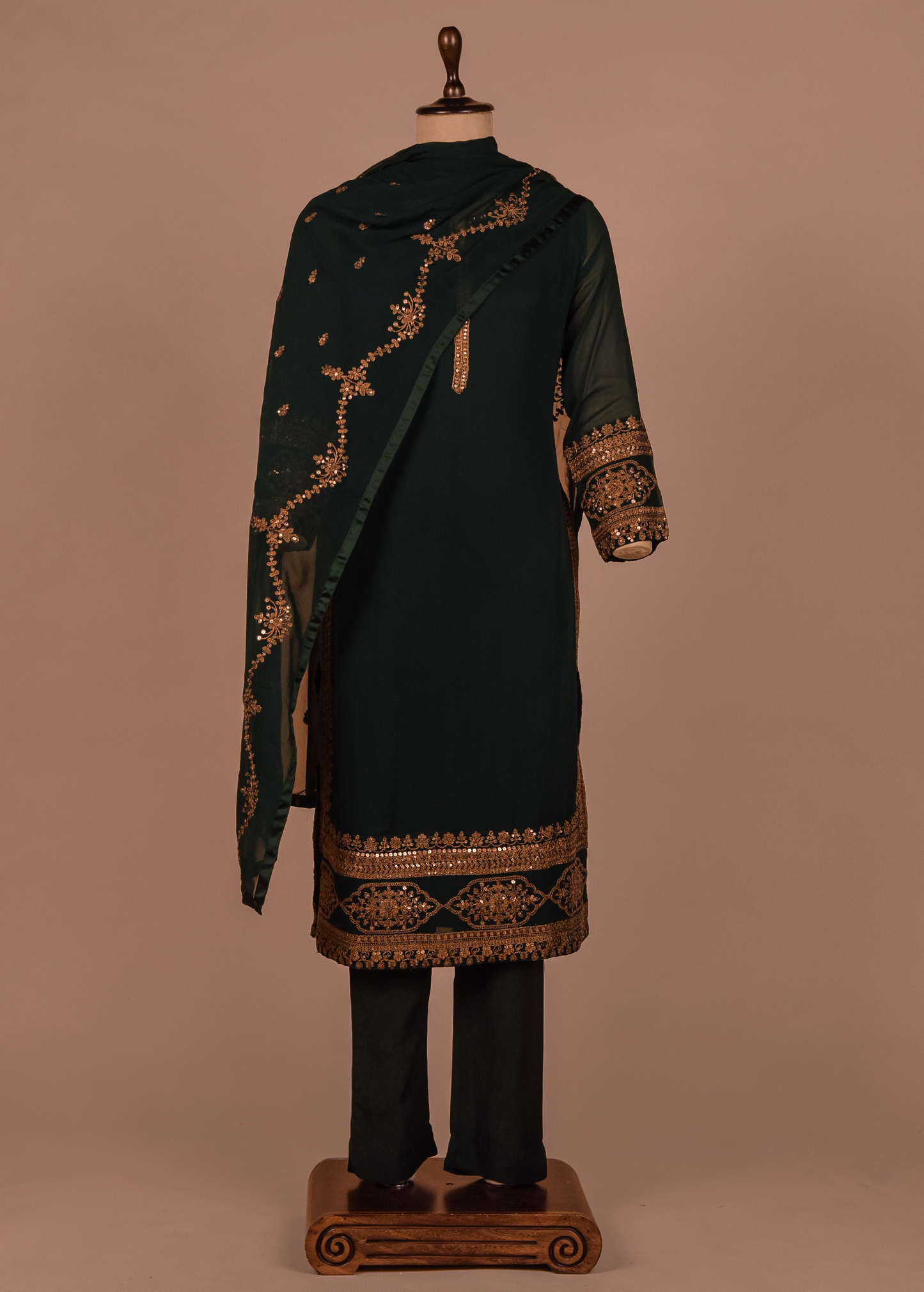 Green Georgette Straight Set