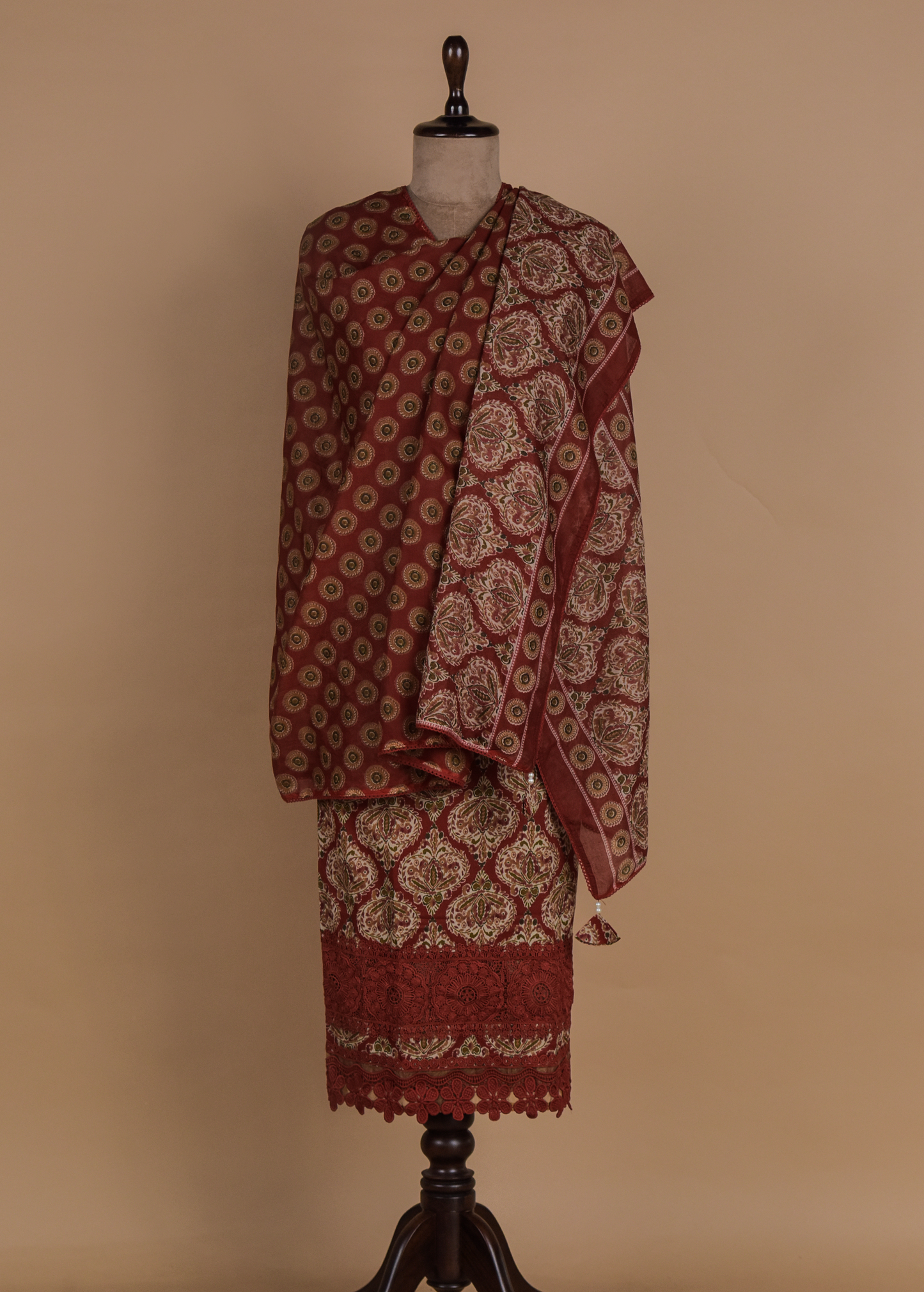 Red Chanderi Dress Material
