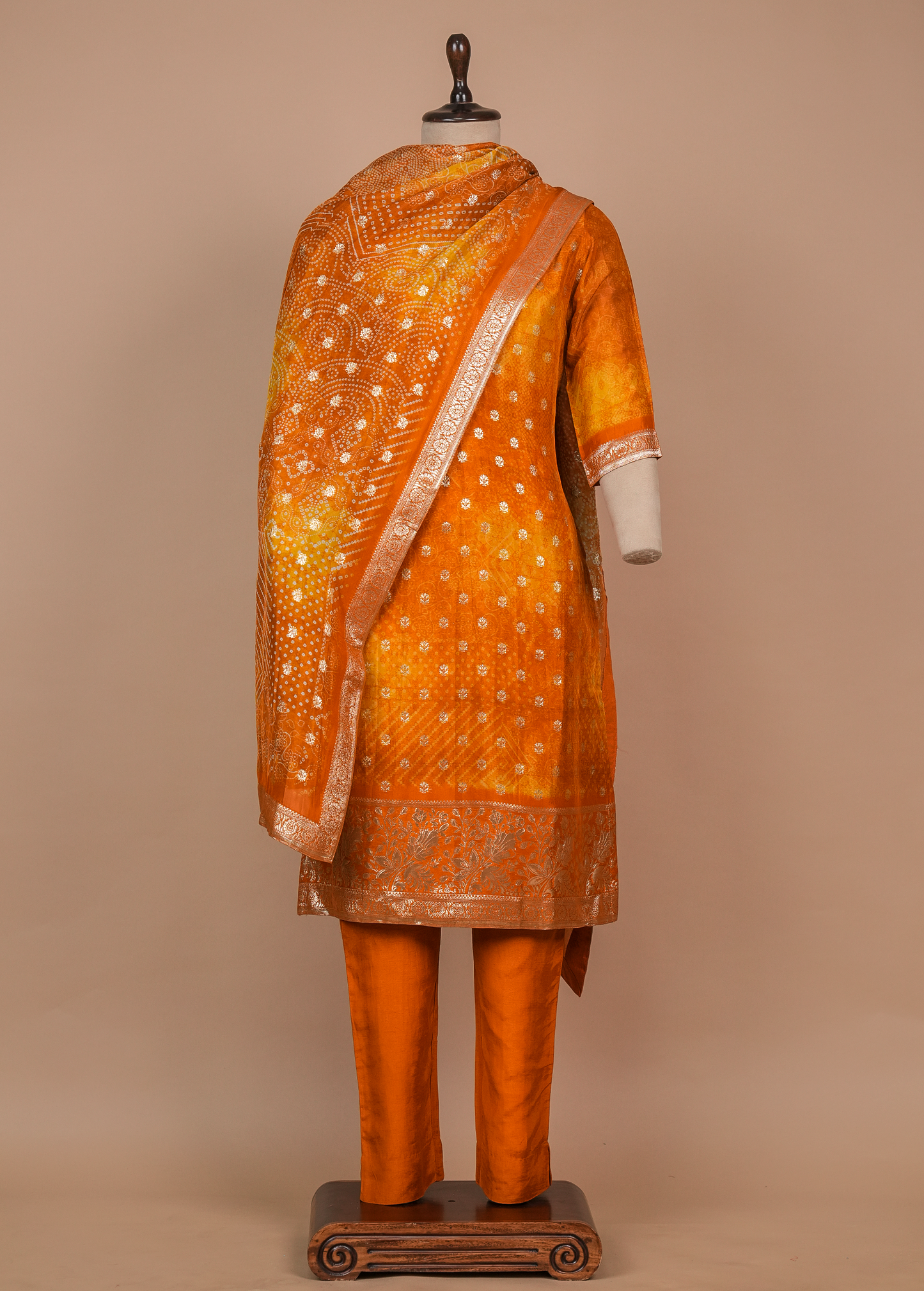 Yellow Cotton Silk Straight Set