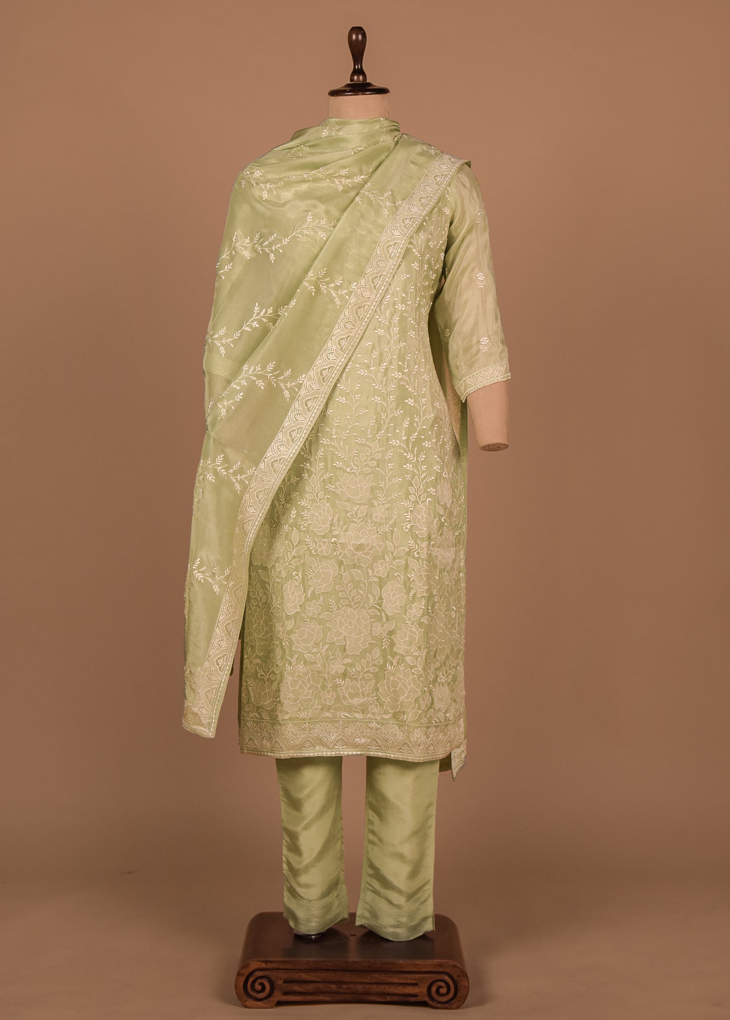Green Cotton Silk Straight Set