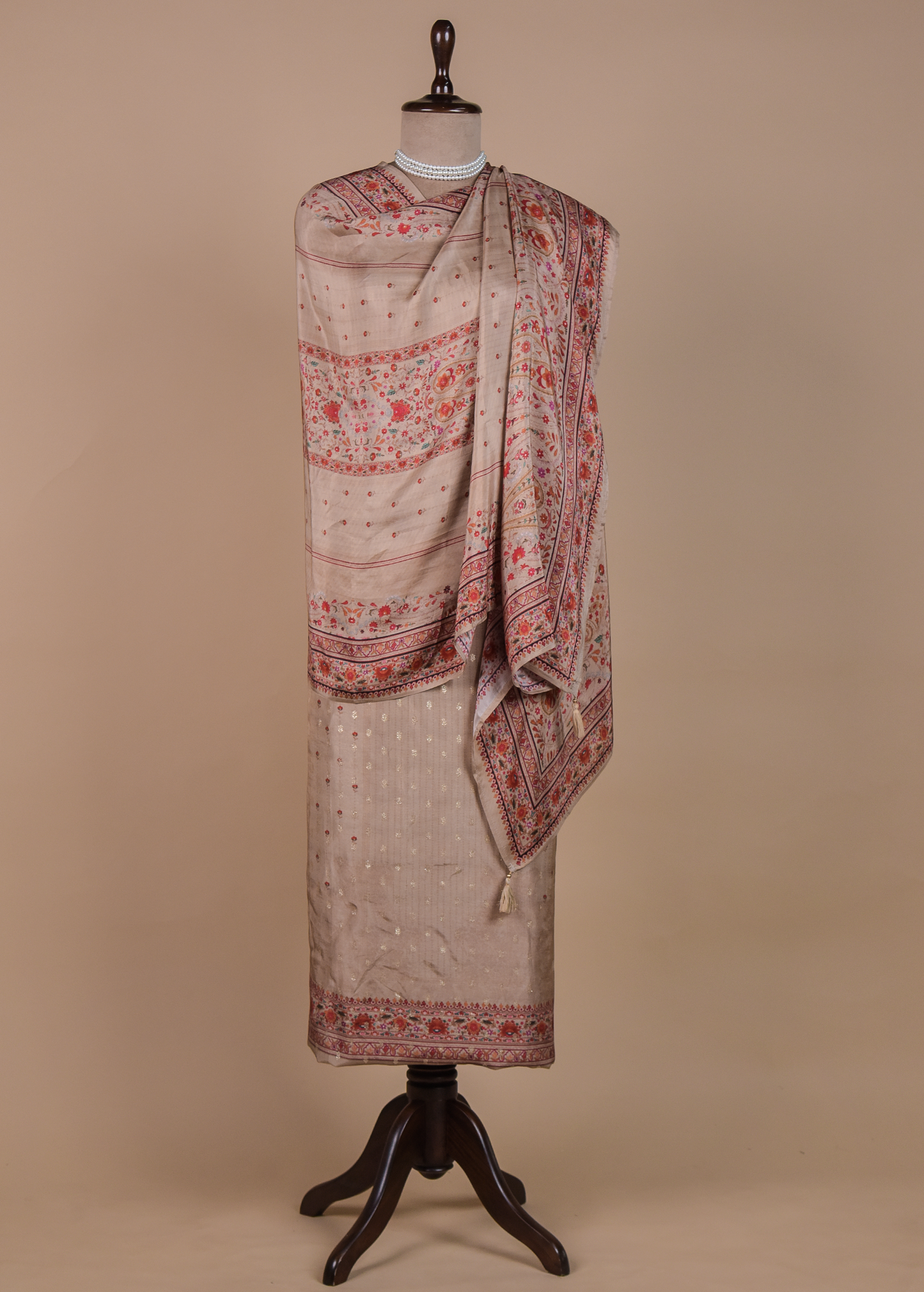 Beige Chanderi Dress Material