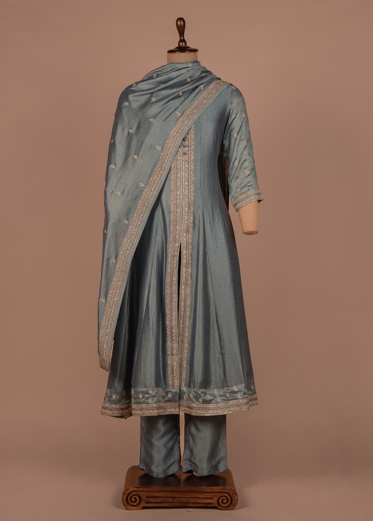 Blue Cotton Silk A Line Set