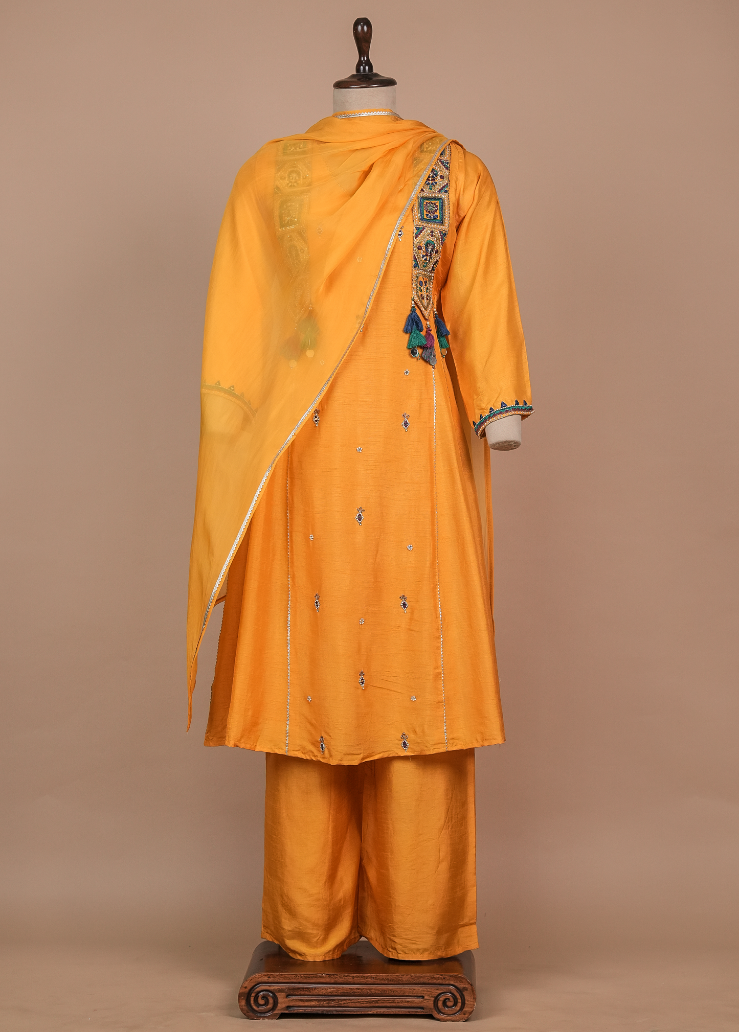 Yellow Cotton Silk Straight Set