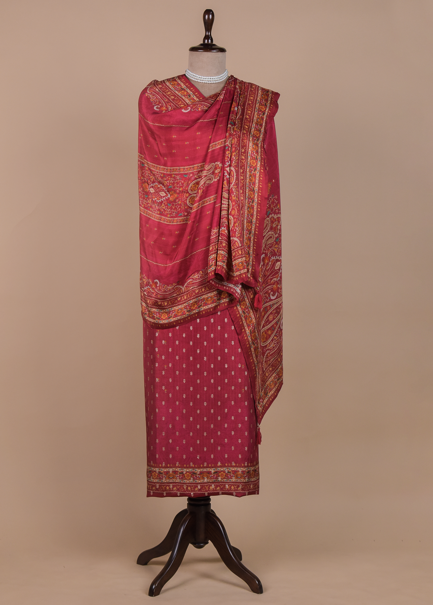 Red Chanderi Dress Material