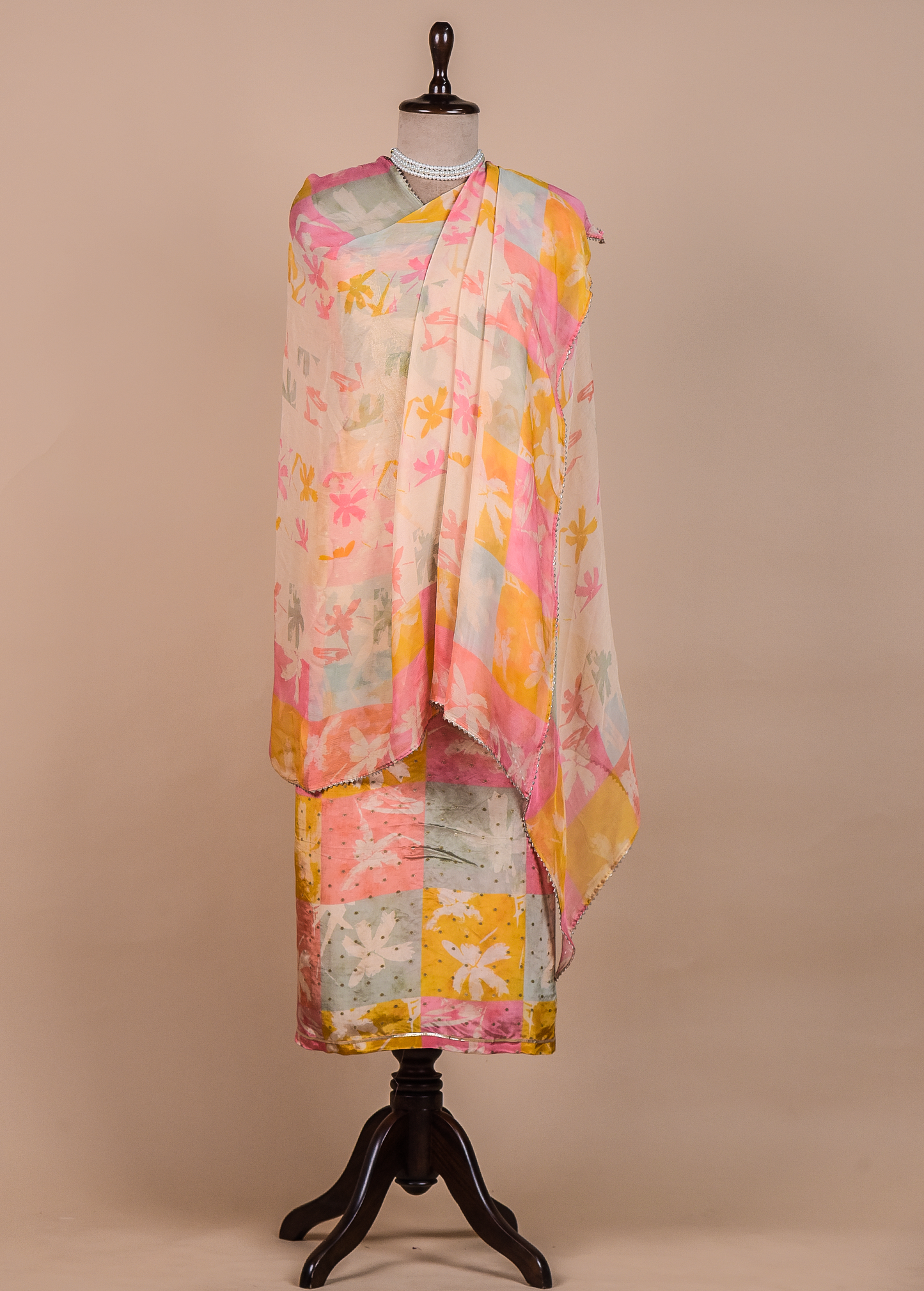 Multicoloured Crepe Dress Material