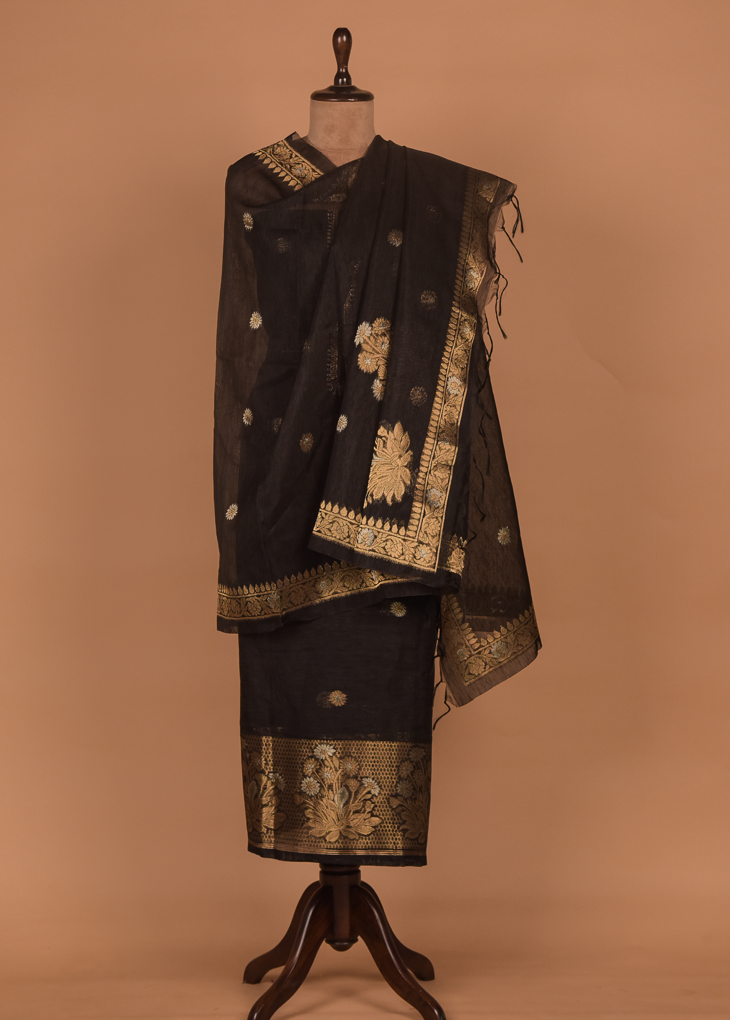 Black Cotton Tussar Dress Material
