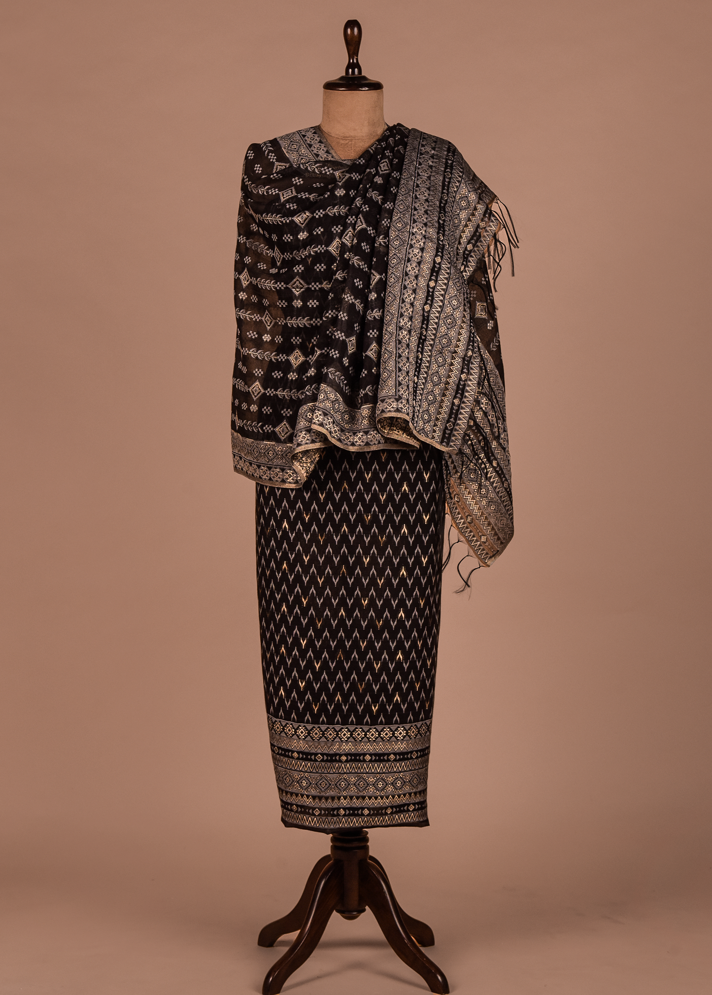 Black Mulmul Cotton Dress Material