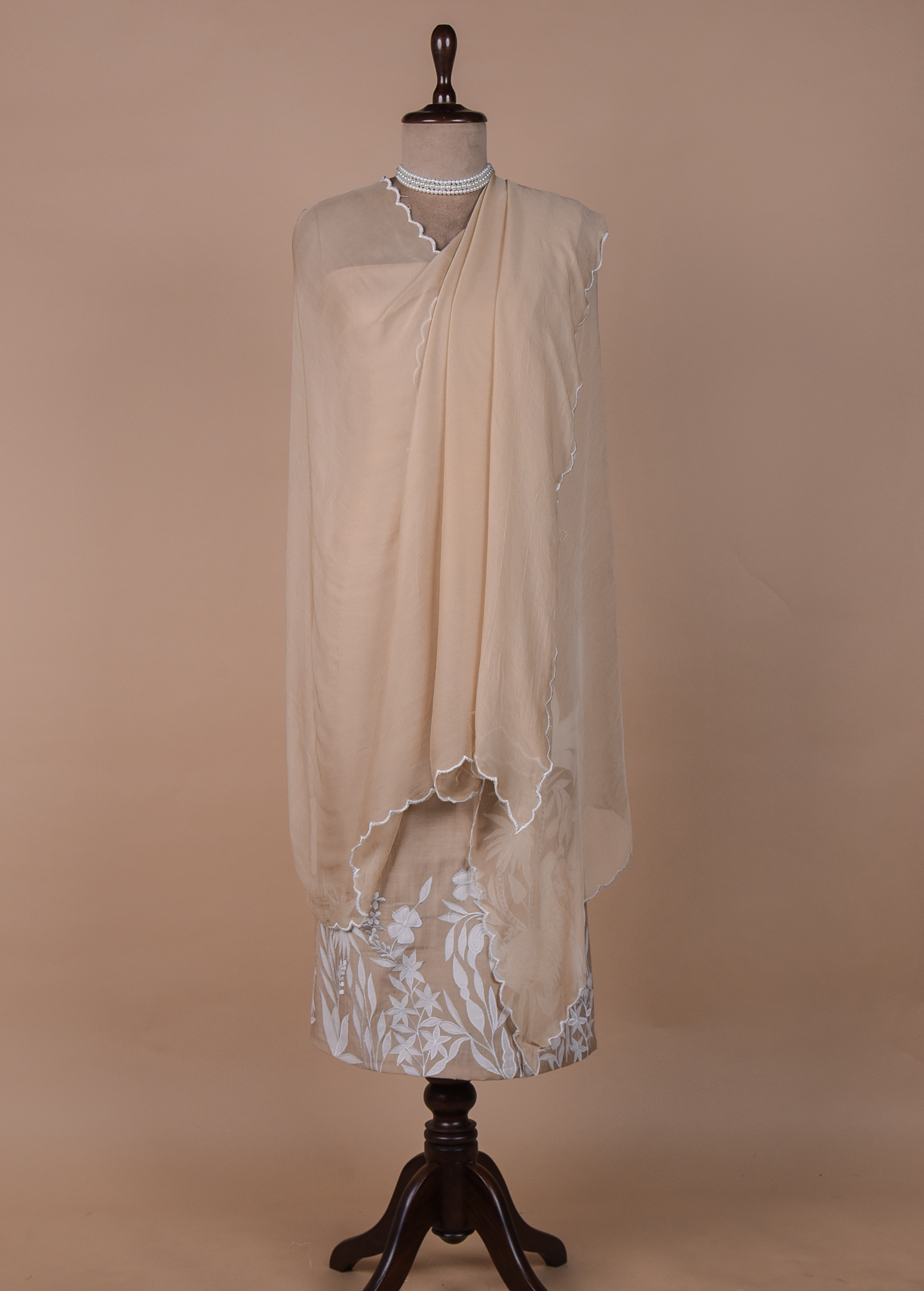 Beige Mulmul Cotton Dress Material