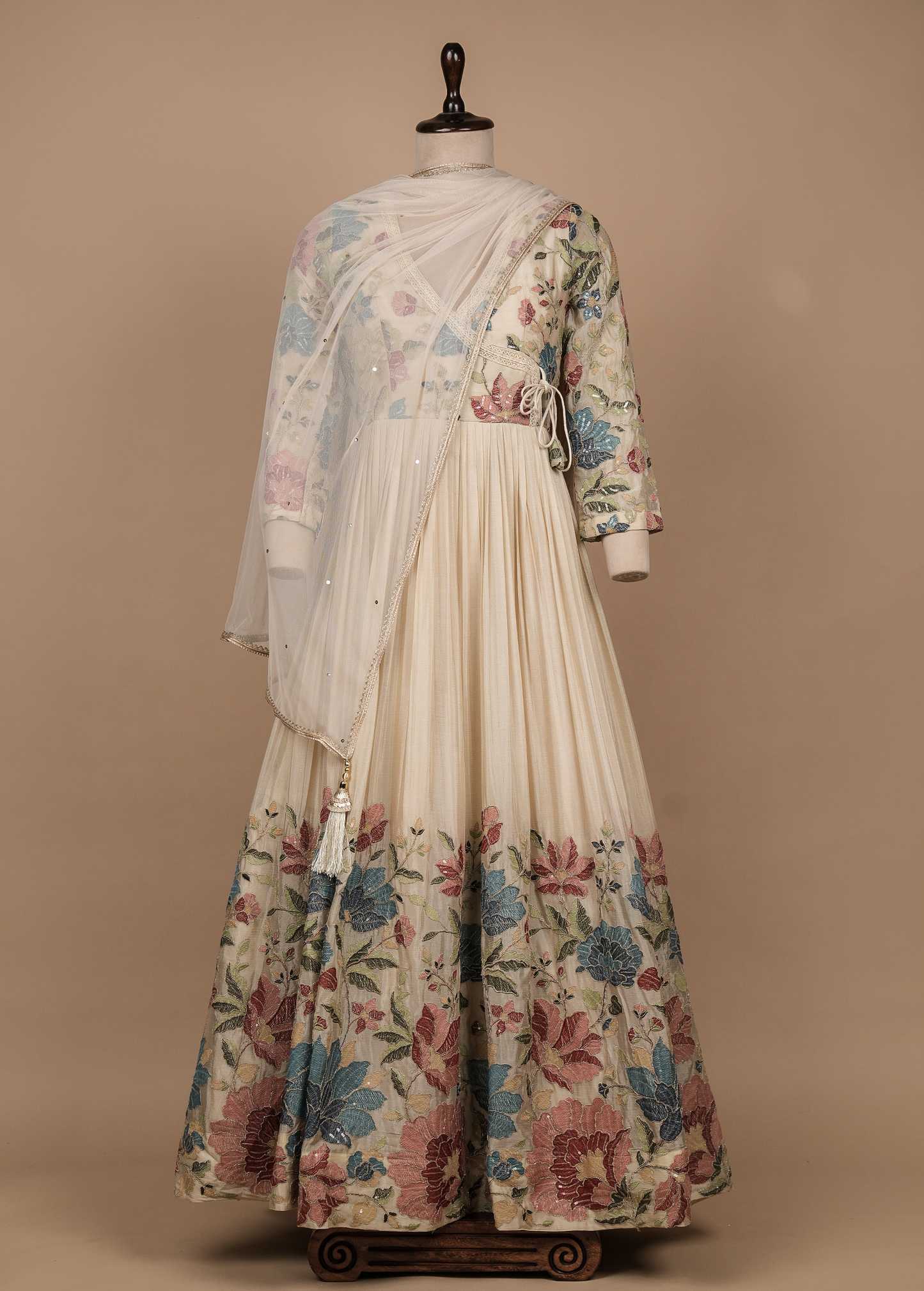Cream Moroccan Silk Anarkali Set